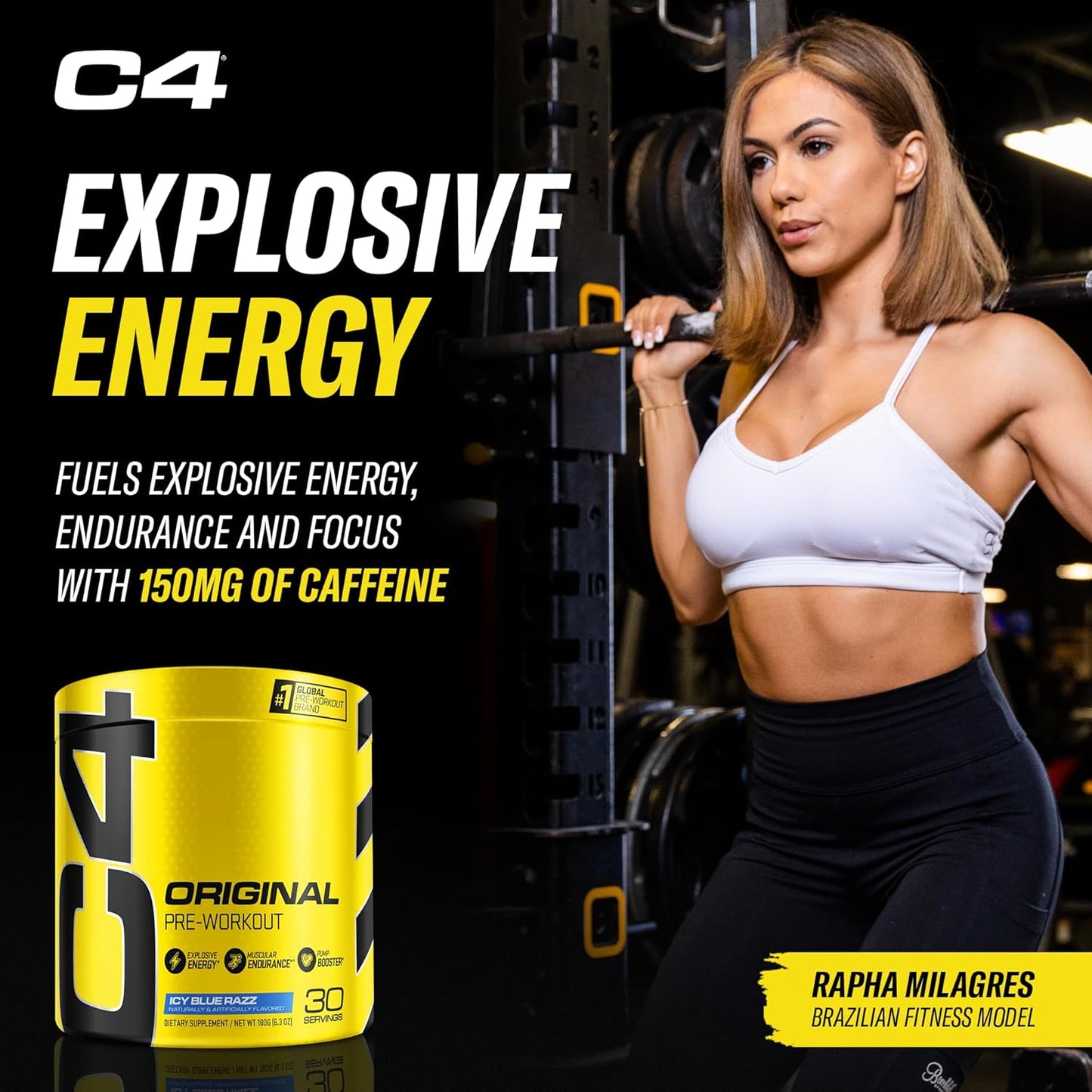 Cellucor C4 Original Icy Blue Razz Pre Workout Powder - Sugar Free Energy Boost for Men & Women - Immune Support with Vitamin C - 30 Servings - Espot.com.au