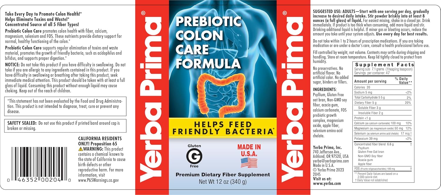 12-oz-yerba-prima-prebiotic-colon-care-formula-powder---psyllium-fiber-fos-magnesium-selenium---non-gmo-gluten-free-vegan-supplement-for-men-women-4