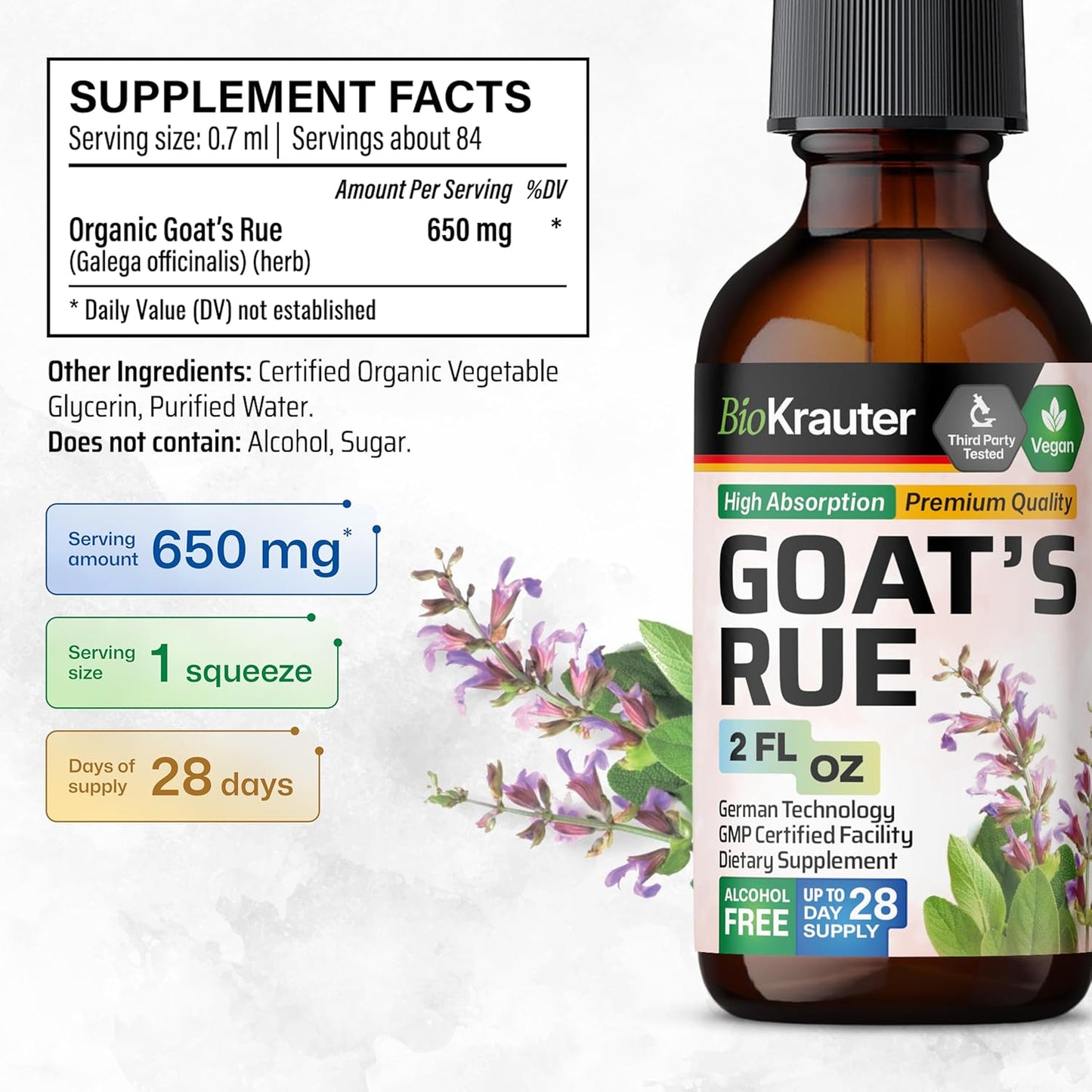 Goats Rue Lactation Supplement Tincture - Vegan, Alcohol & Sugar Free - 2 Fl.Oz. - Espot.com.au