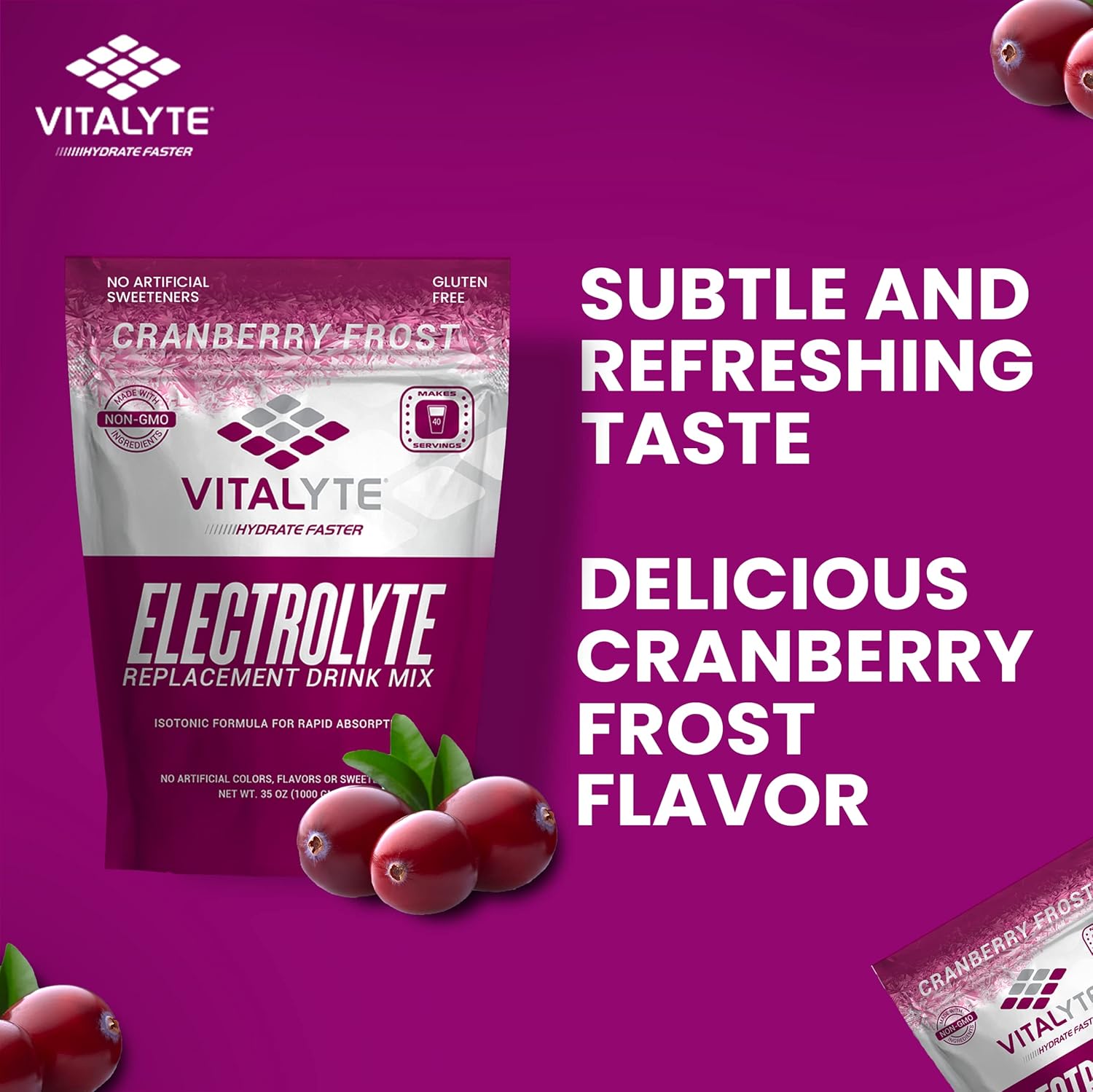 Isotonic Electrolyte Hydration Powder Drink Mix - Gluten Free Post Workout Cranberry Frost Flavor - 35 oz. Pack of 1 - Espot.com.au