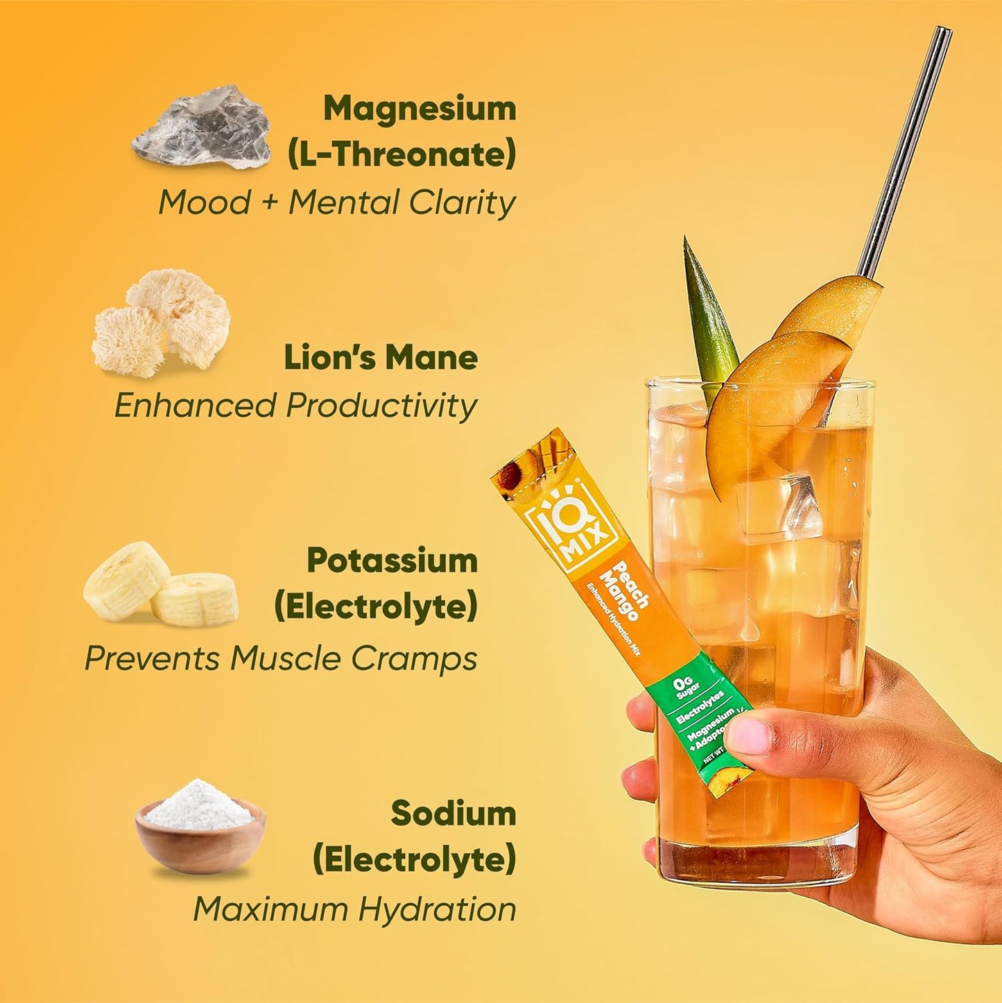 iqbar-iqmix-peach-mango-electrolyte-powder-packets---sugar-free-hydration-supplement-with-keto-electrolytes-lions-mane-magnesium-and-potassium---40-pack-6