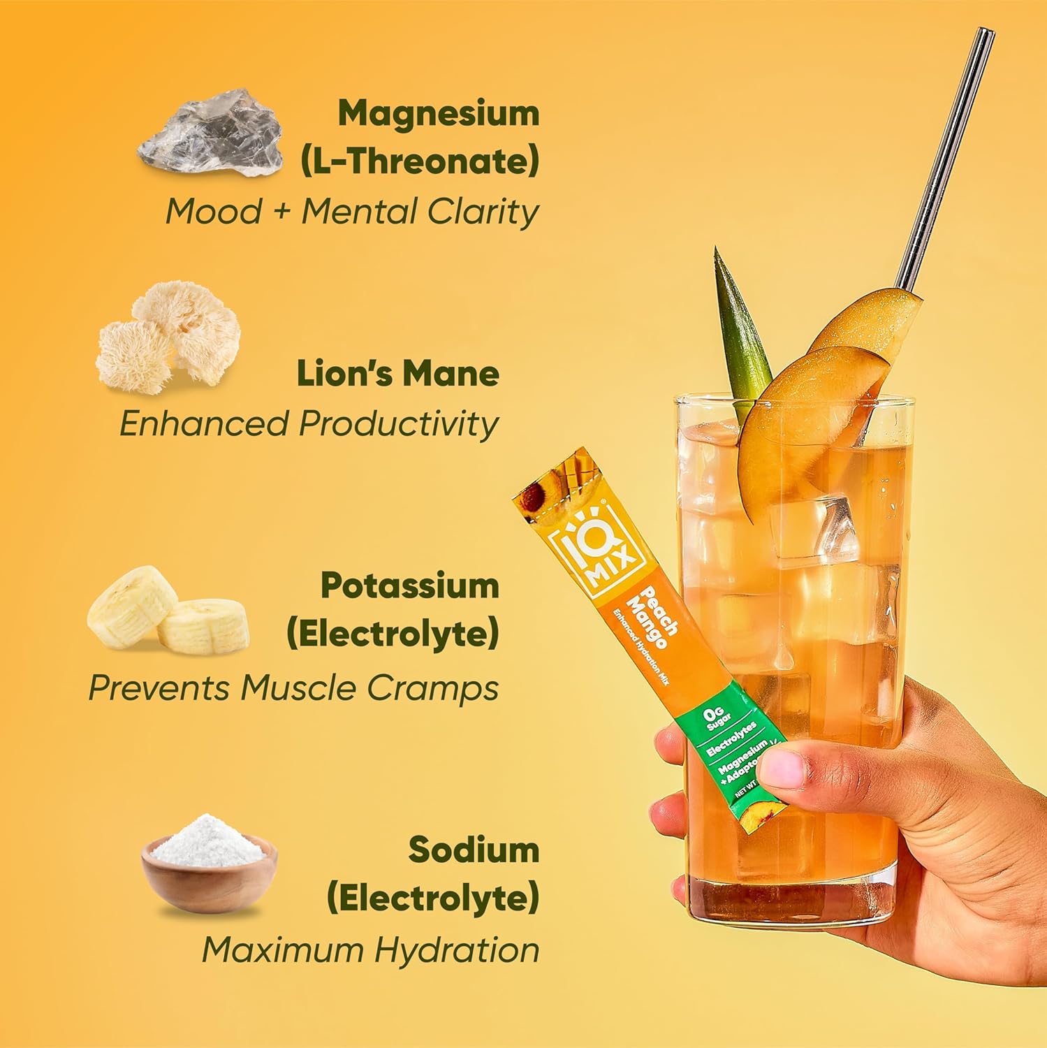 iqbar-iqmix-peach-mango-electrolyte-powder-packets---sugar-free-hydration-supplement-with-keto-electrolytes-lions-mane-magnesium-and-potassium---40-pack-6