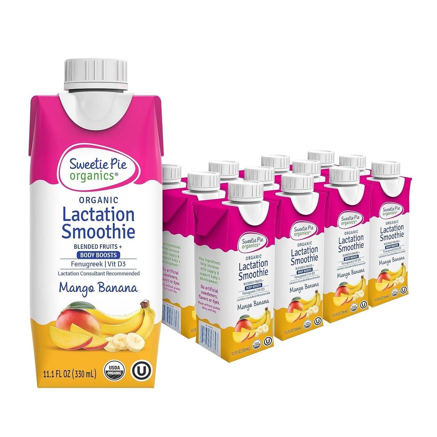 Organic Lactation Smoothie, Mango Banana Flavor - 12 Pack | Supports Breast Milk Production | No Artificial Sweeteners, Flavors, or Dyes | Ideal for Nursing and Pumping Moms - Espot.com.au
