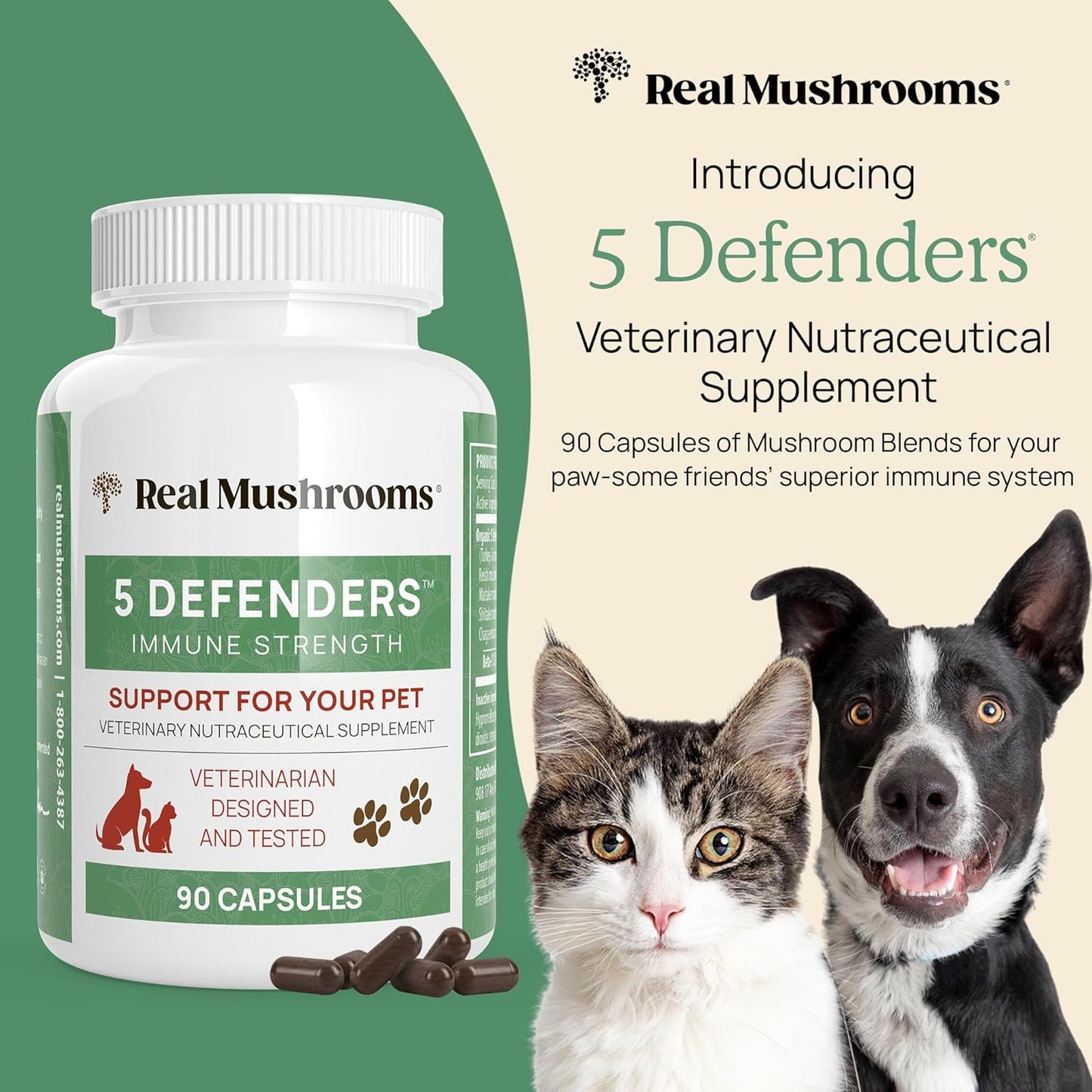 bundle-of-5-defenders-mushroom-capsules-for-humans-and-pets---immune-strength-and-wellbeing---chaga-shiitake-maitake-turkey-tail-reishi---vegan-non-gmo---200ct-90ct-6