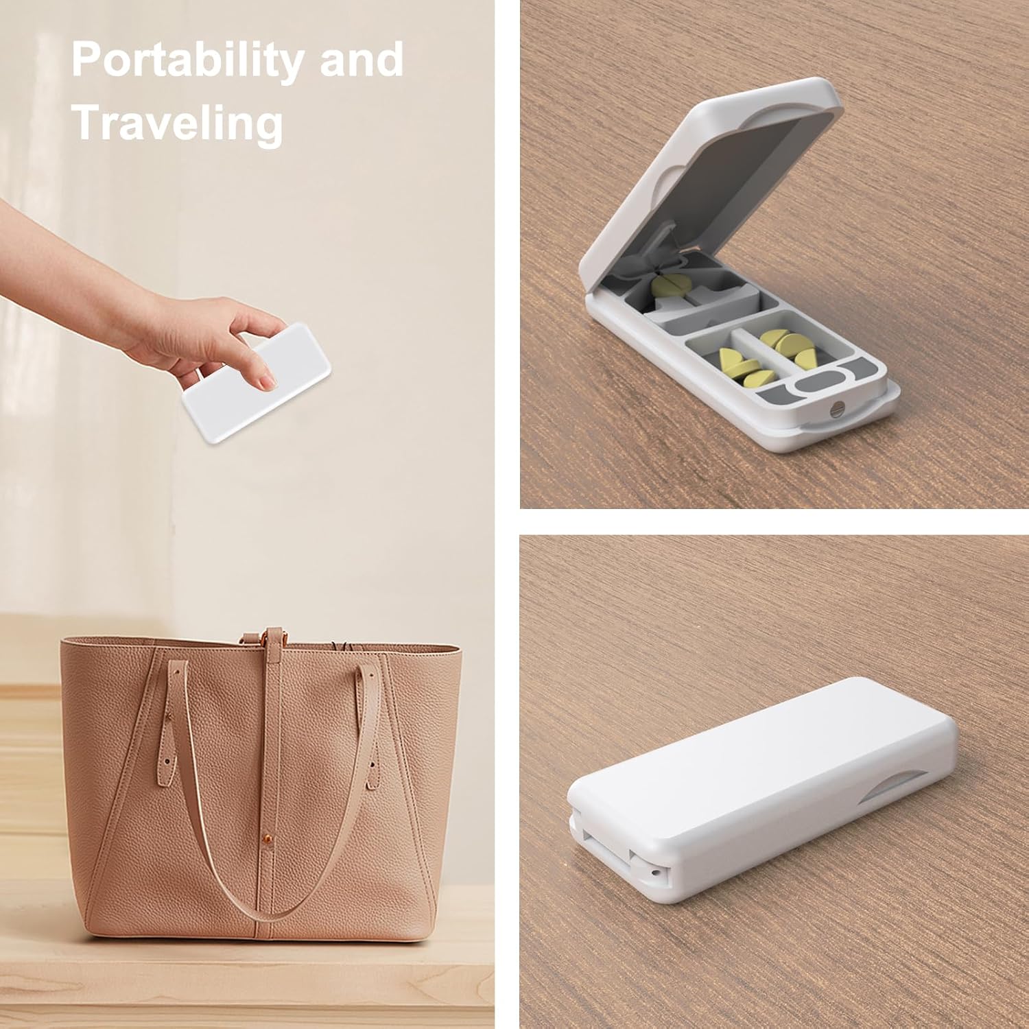 professional-pill-cutter-with-auto-centering-device-genuine-leather-case---aluminum-pill-splitter-with-316l-stainless-blade-for-small-or-large-pills---white-plastic-design-4