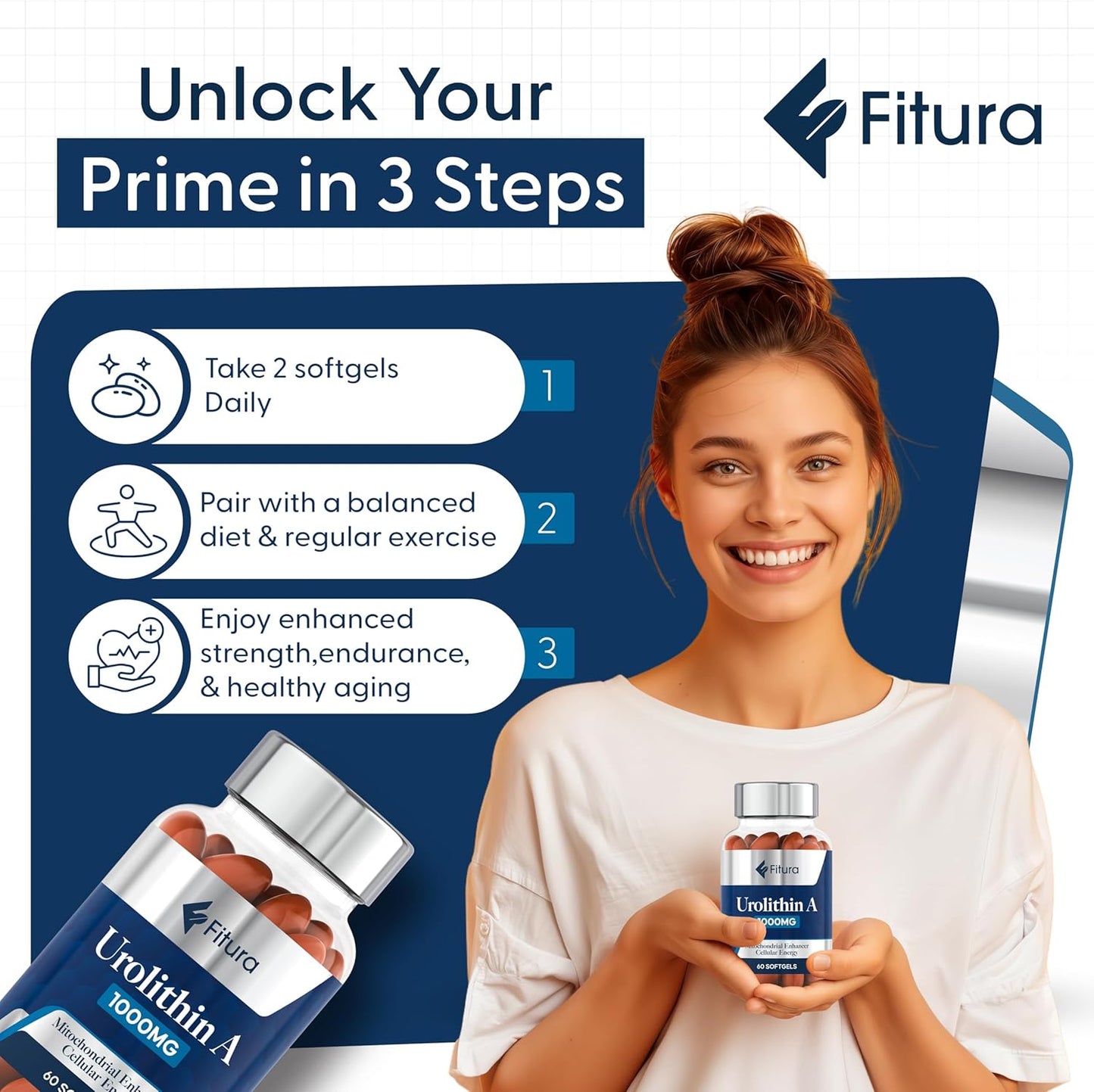 Fitura Urolithin A Capsules - Enhance Muscle Strength & Cellular Energy - Boost Mitochondrial Health for Healthy Aging - 60 Count - Espot.com.au