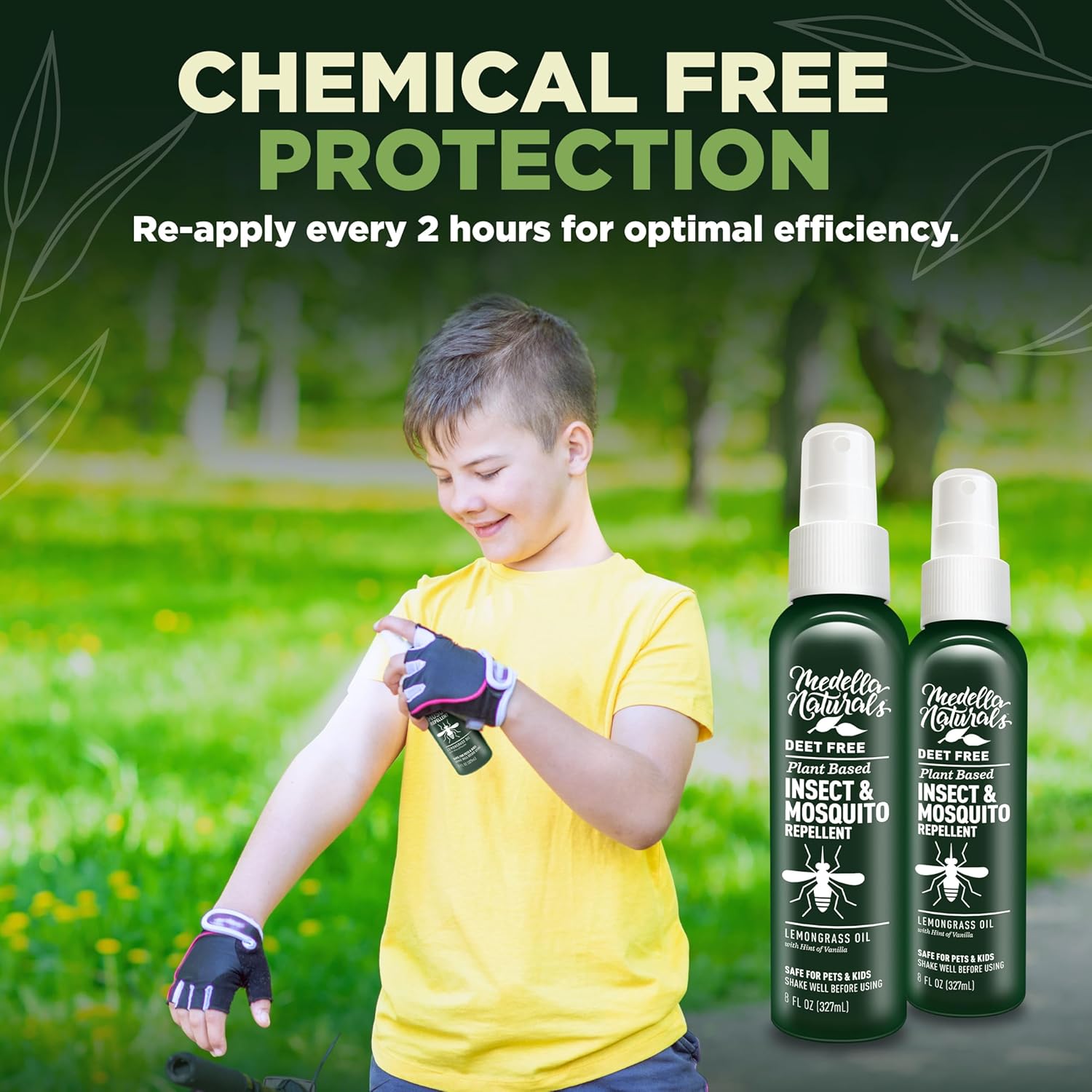 Medella Naturals Deet-Free Insect Repellent Bundle (2-Pack, 8 oz) - Pleasant Lemongrass Scent, Safe for Pets & Kids - Effective Bug Spray for Mosquitoes, Gnats, Black Flies, No-See-ums - Espot.com.au