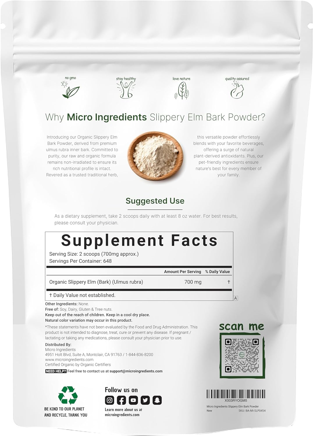 Organic Slippery Elm Bark Powder, 1lb - Sustainably US Grown, Soothes Throat & Coughing, No GMOs, Pet Friendly - 648 Servings - Espot.com.au