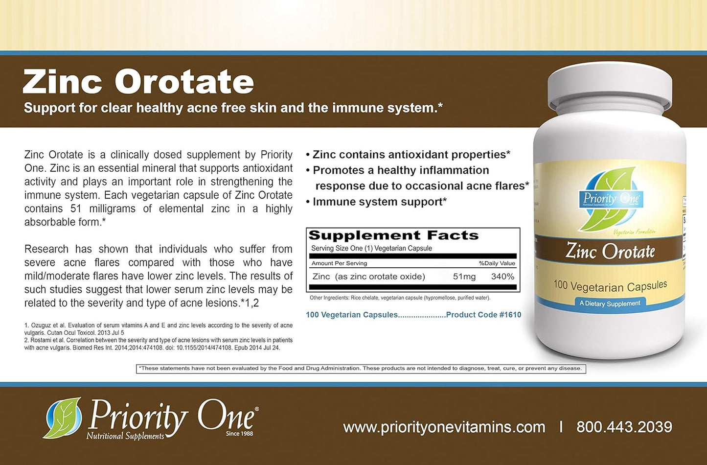 Highly Absorbable Zinc Orotate Capsules - 100 Vegetarian Capsules for Healthy Immune System Support - Priority One Vitamins - Espot.com.au