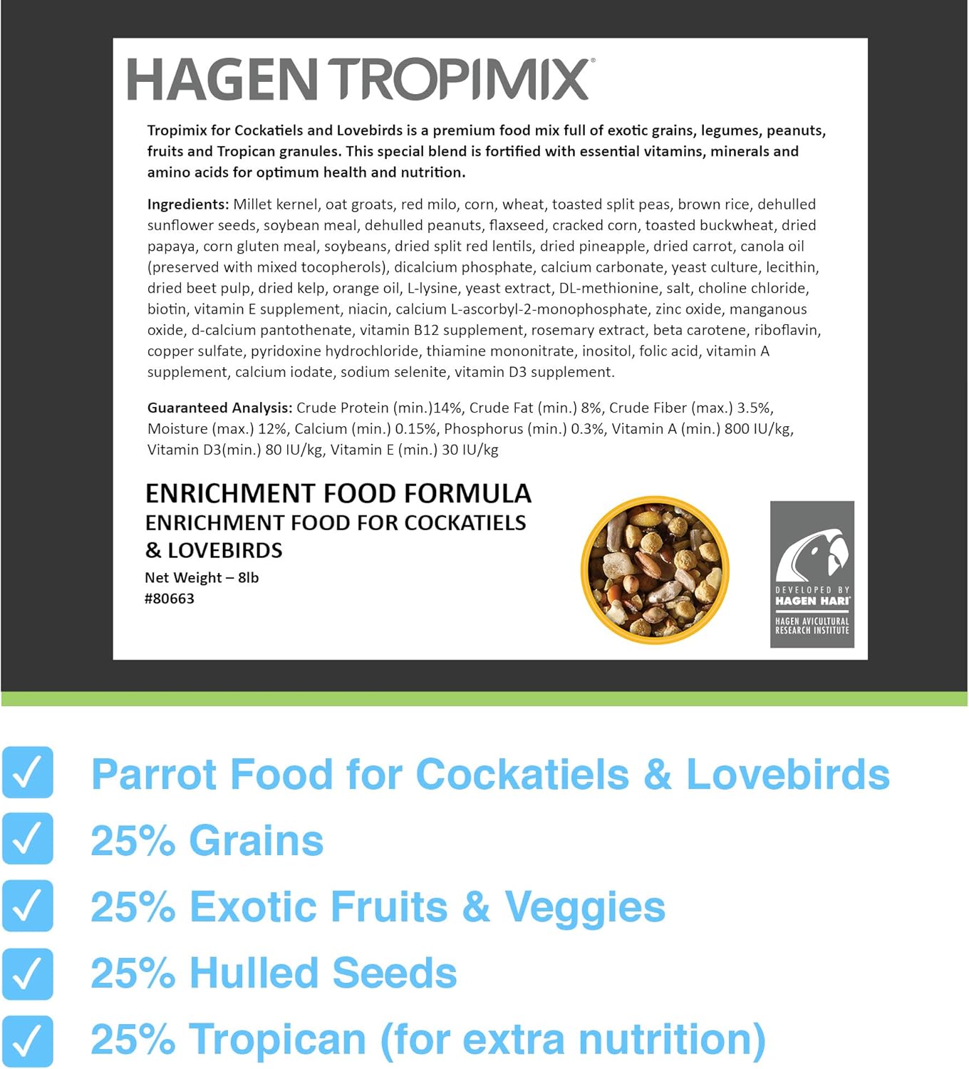 hagen-hari-tropimix-parrot-food-for-cockatiels-and-lovebirds-8-lbs-seeds-fruit-vegetables-vitamins-amino-acids-2