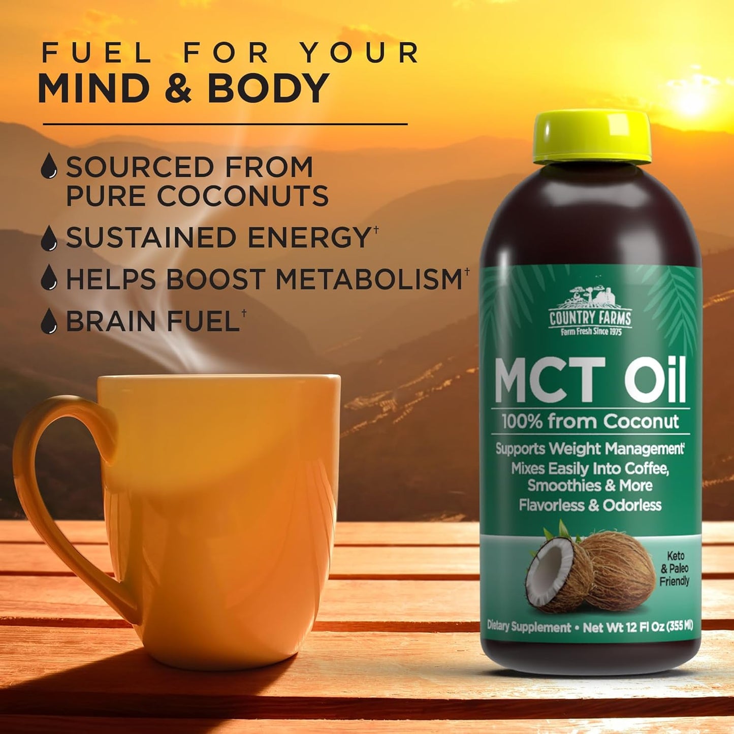Pure MCT Oil from Coconuts - Natural Energy Source for Brain and Body, Keto and Paleo Friendly, Flavorless, Non-GMO - 12 Fl Oz - Espot.com.au