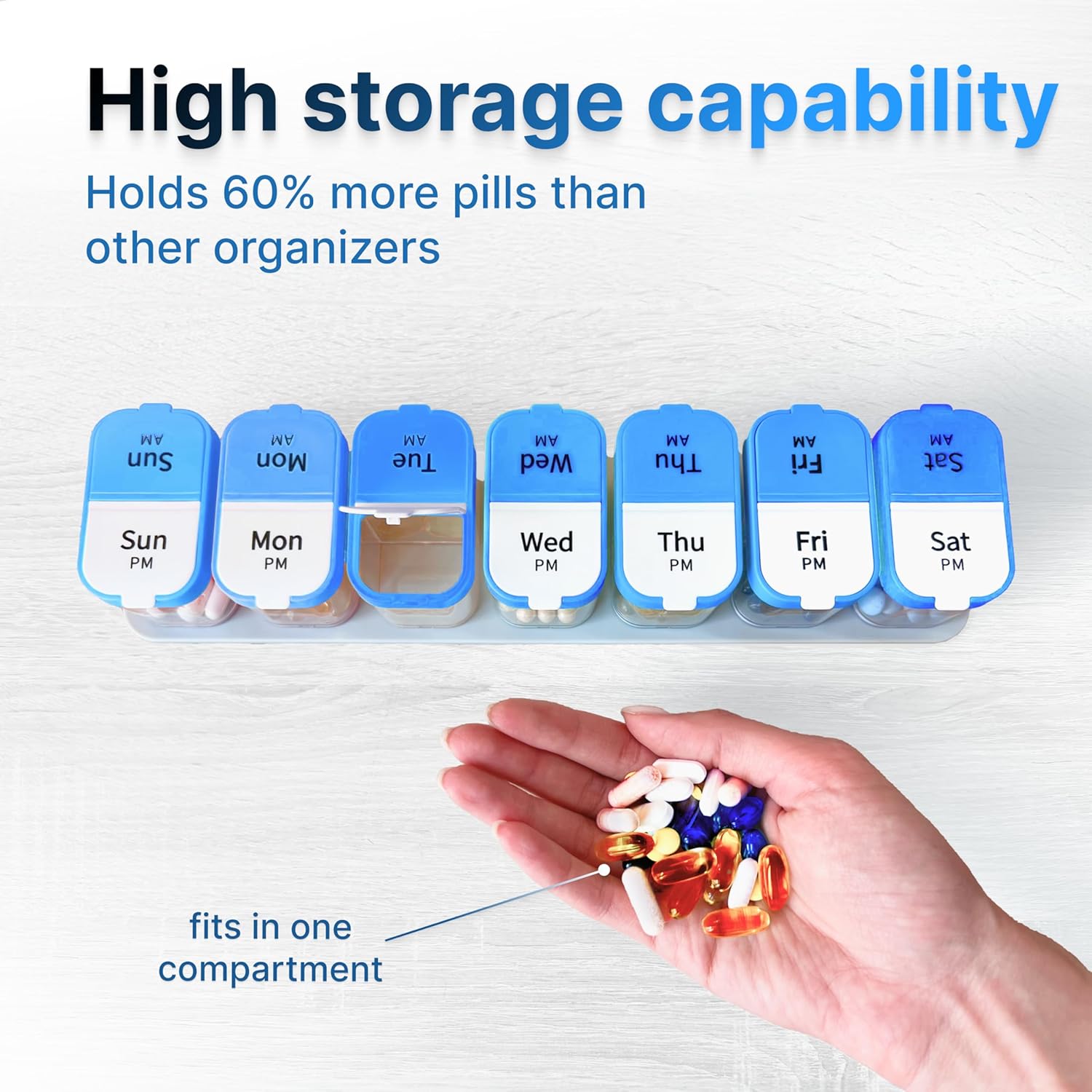 bexeen-extra-large-weekly-pill-organizer-set-with-2-xl-vitamin-holders---7-detachable-am-pm-compartments---reliable-medicine-dispenser-for-home-and-travel---portable-supplement-container-in-rainbow-bluewhite-3