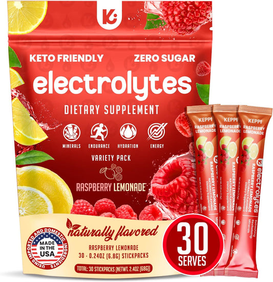 30 Servings Keppi Electrolyte Hydration Packets - USA-Made Sugar-Free Powder - Delicious Keto Mix - Easy-to-Mix Electrolyte Powder - Keto-Friendly Pack - Espot.com.au