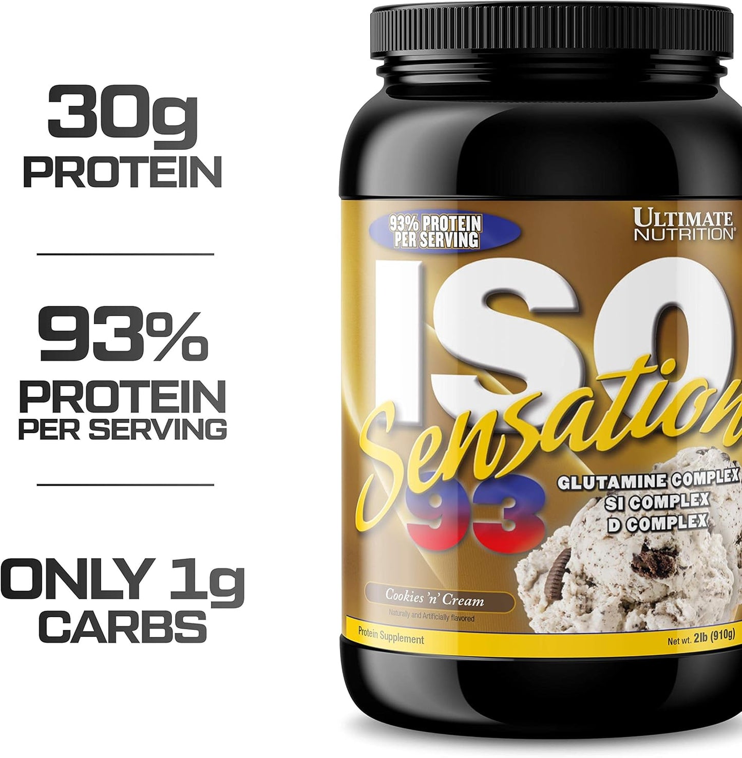 iso-sensation-93-whey-protein-isolate-powder-with-glutamine-colostrum---cookies-n-cream-flavor-for-recovery-immunity-support---2lbs-2
