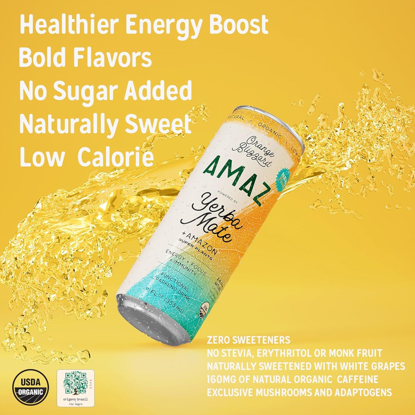 amaz-organic-sparkling-yerba-mate-super-plants-functional-drink-for-natural-energy-focus-immunity---bold-flavor-low-calorie-vegan---naturally-sweetened-with-real-juice---160mg-organic-caffeine---sustainably-sourced-orange-mint-12-pack-2