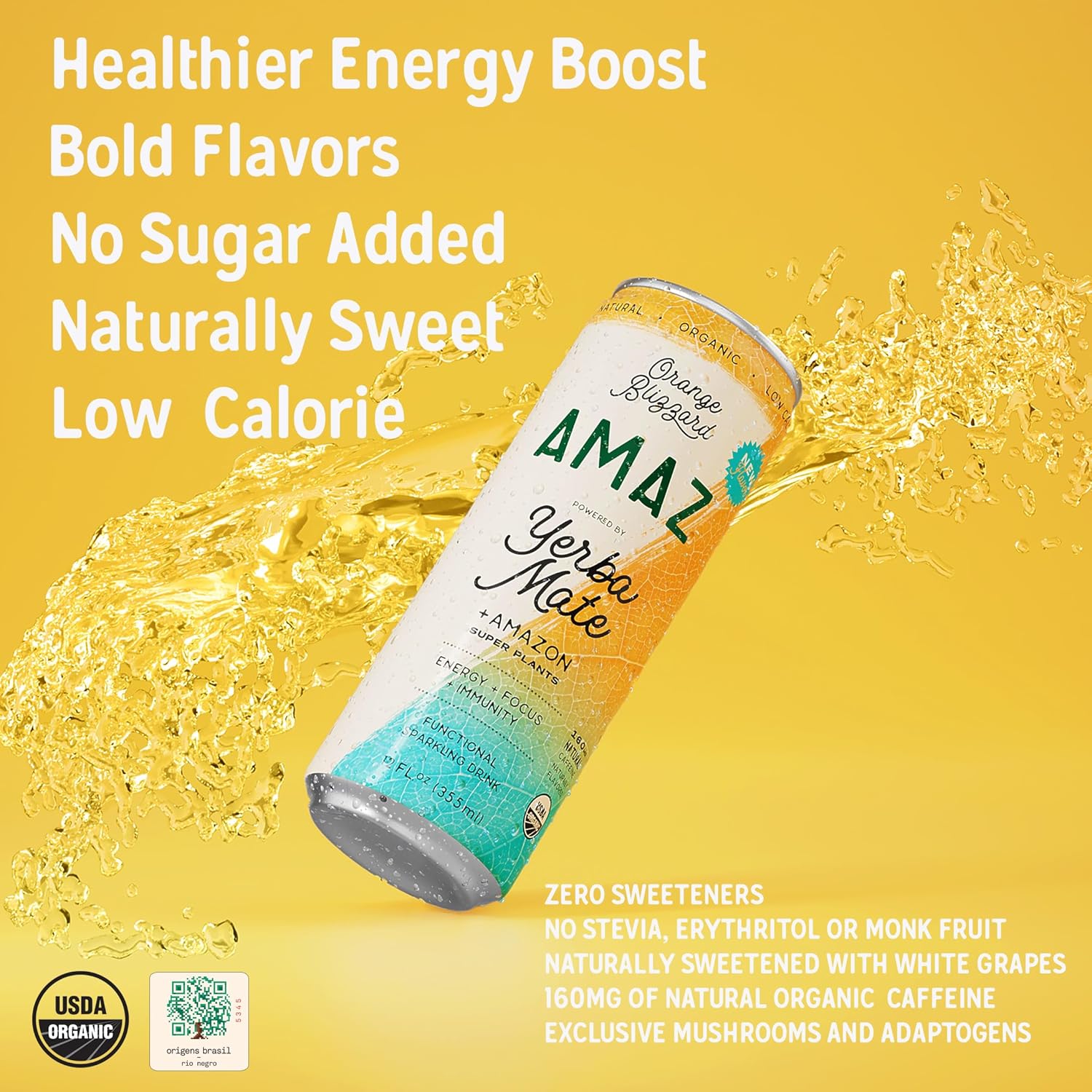 amaz-organic-sparkling-yerba-mate-super-plants-functional-drink-for-natural-energy-focus-immunity---bold-flavor-low-calorie-vegan---naturally-sweetened-with-real-juice---160mg-organic-caffeine---sustainably-sourced-orange-mint-12-pack-2