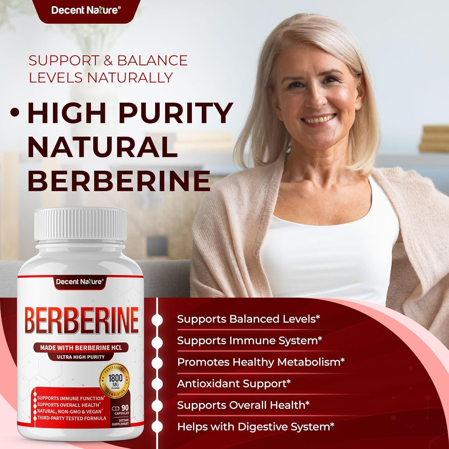 High Potency Berberine HCl Supplement - 1800mg Berberine Plus for Immune Support - 97% Purity, Non-GMO, Vegan - 90 Capsules for Men and Women - Espot.com.au