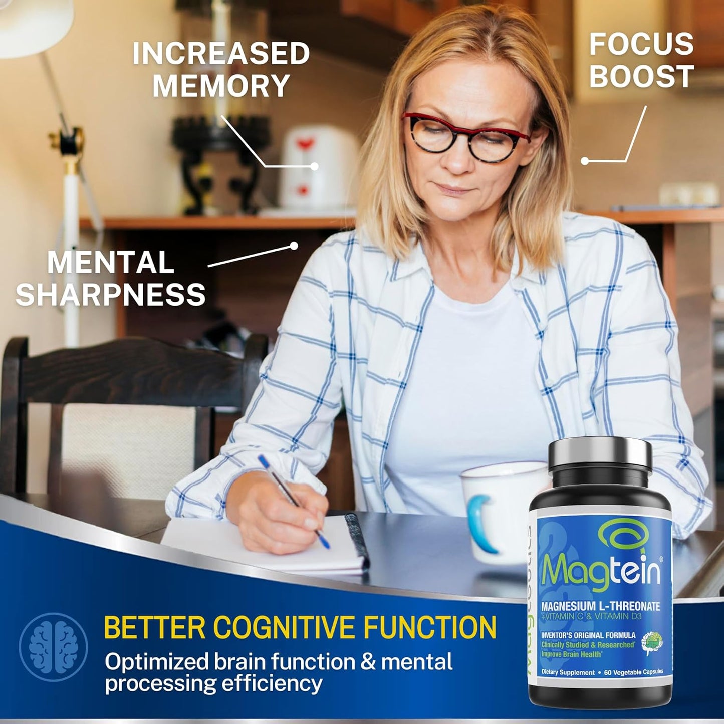 Magtein Magnesium L-Threonate Capsules for Brain Health, Memory, Cognition, Stress Relief & Sleep - 60 Veg Capsules - Espot.com.au