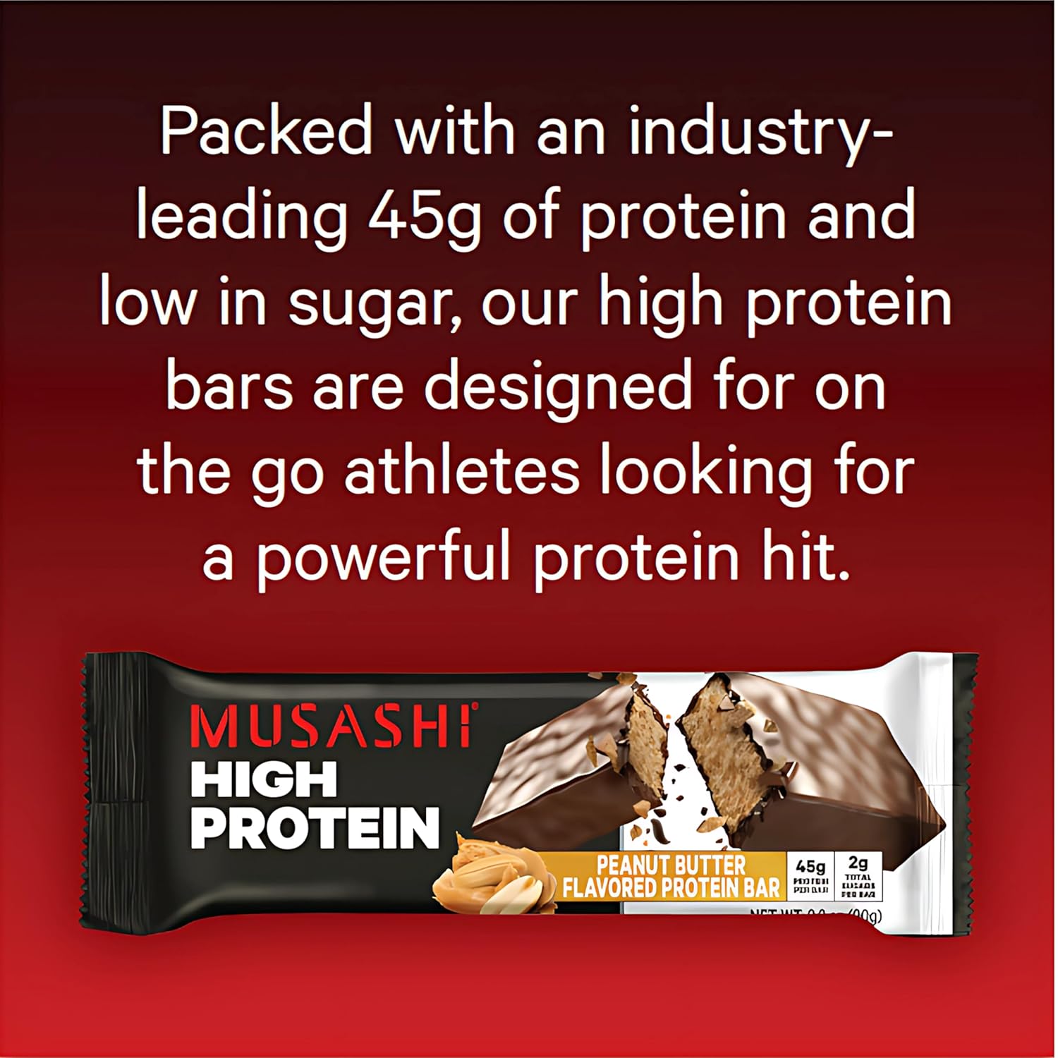 High Protein Peanut Butter & Milk Chocolate Coated Bars - 45g Protein, 2g Sugars - Post Workout Snack - 12 Pack 3.2oz Bars - MUSASHI - Espot.com.au