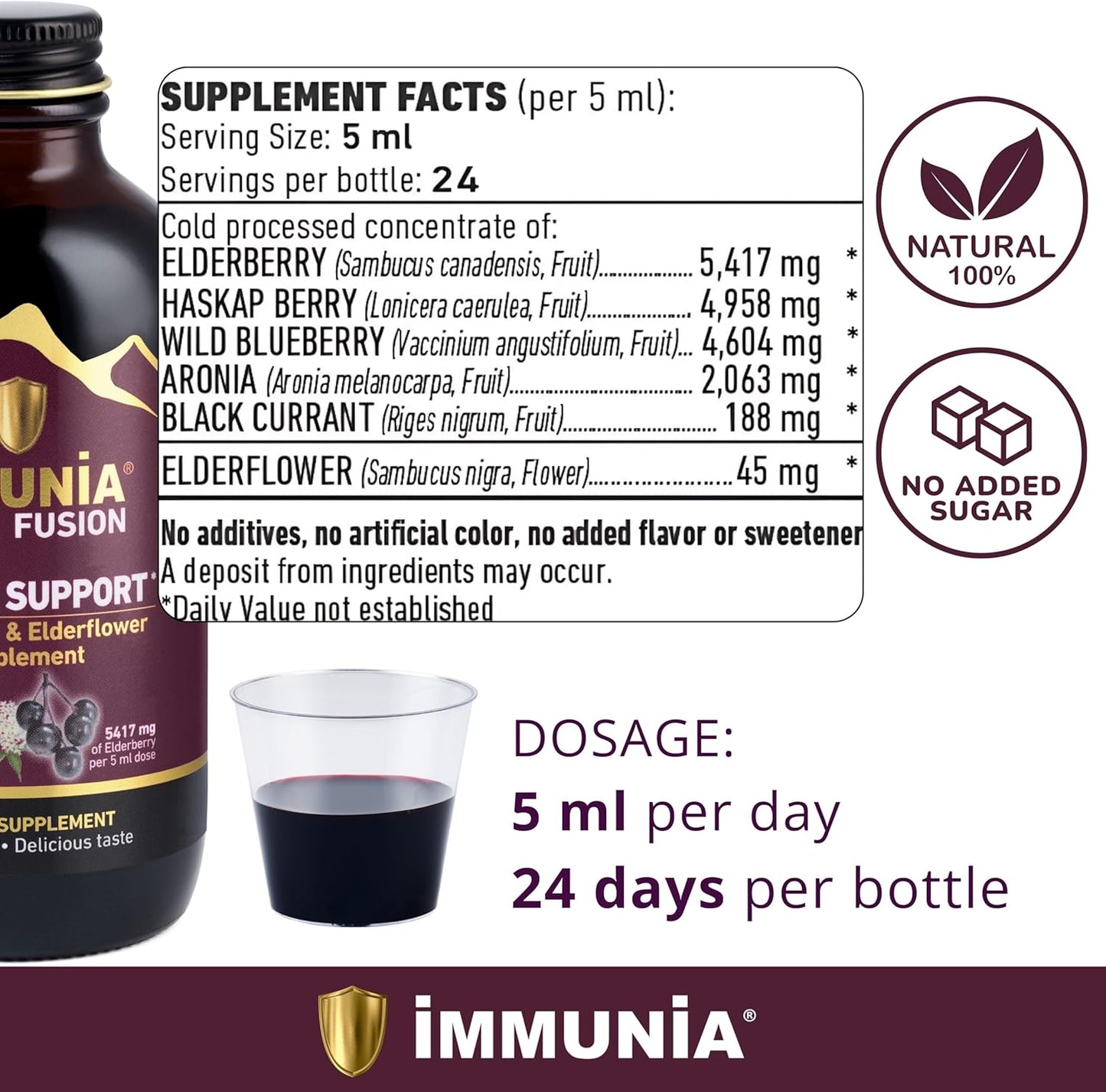 Immunia Fusion - Immune Support Formula with Elderberries, Elderflowers, and Blue Fruits - Antioxidant-Rich Concentrated Blend (1-Pack) - Espot.com.au