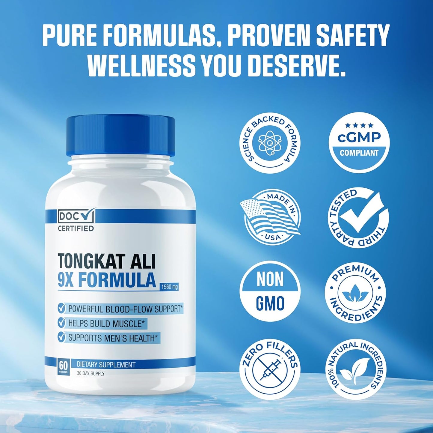 EPN Supplements 9-in-1 Tongkat Ali Capsules | Premium Certified Formula for Maximized Blood Flow, Mood, and Stamina | Potent Blend of 9 Ingredients | 3rd Party Tested, USA Made - 60 Capsules - Espot.com.au