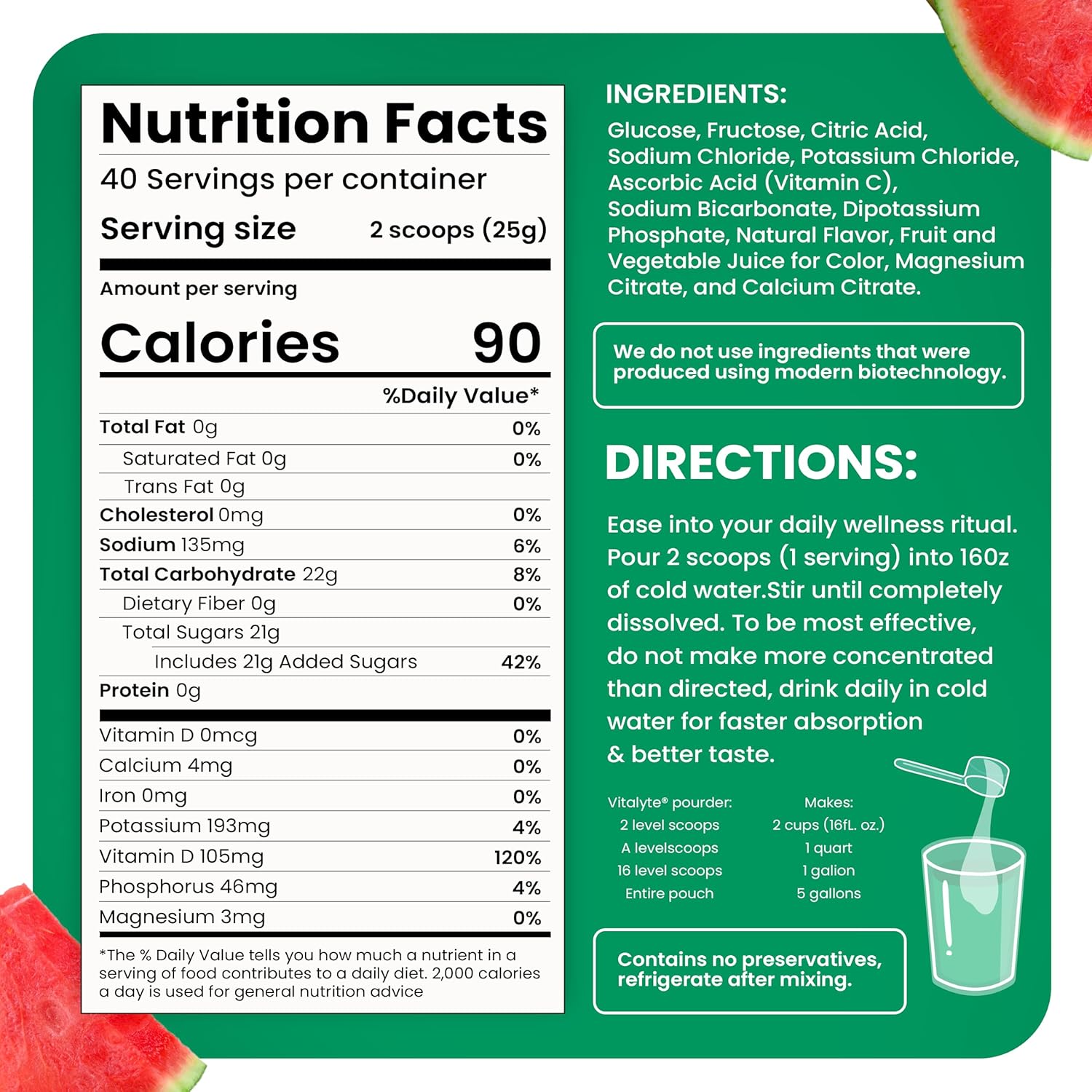 Hydrating Watermelon Electrolyte Powder Mix, Gluten-Free Post-Workout Drink, Isotonic Hydration Powder, 35 oz. Pack - Espot.com.au