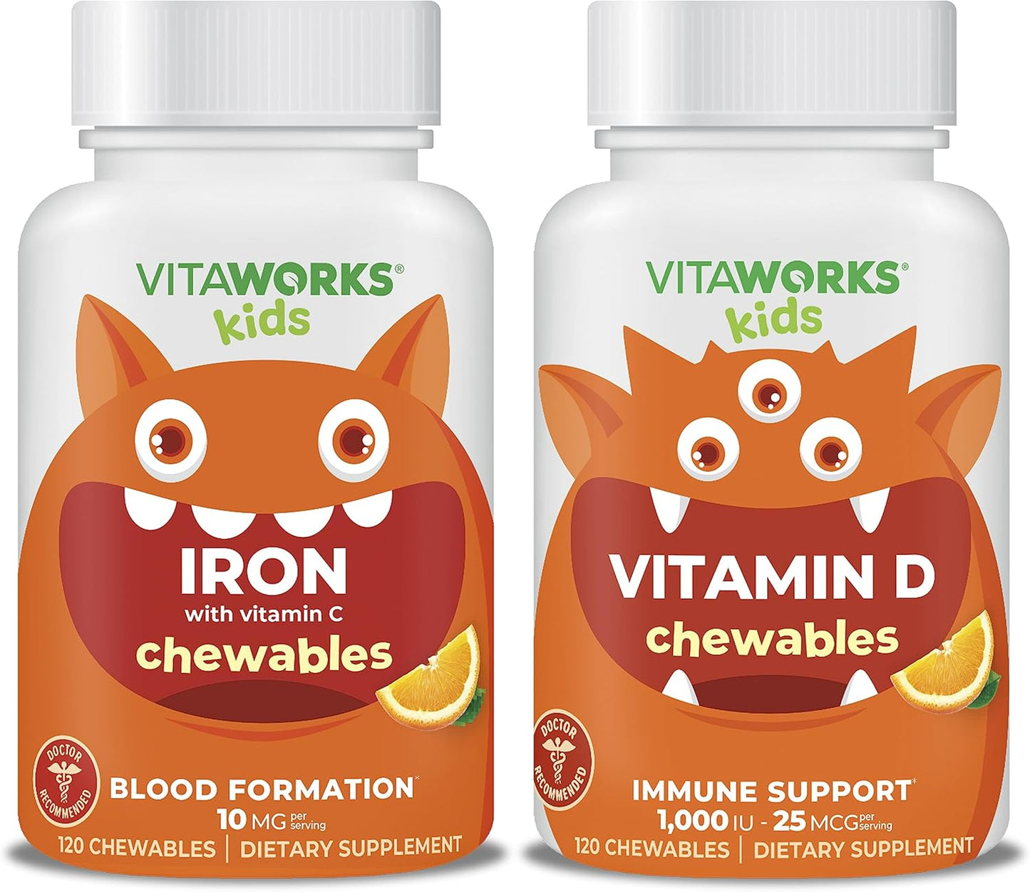 VitaWorks Kids Iron 10mg with Vitamin C and D3 Chewables Bundle for Immune Support - Espot.com.au