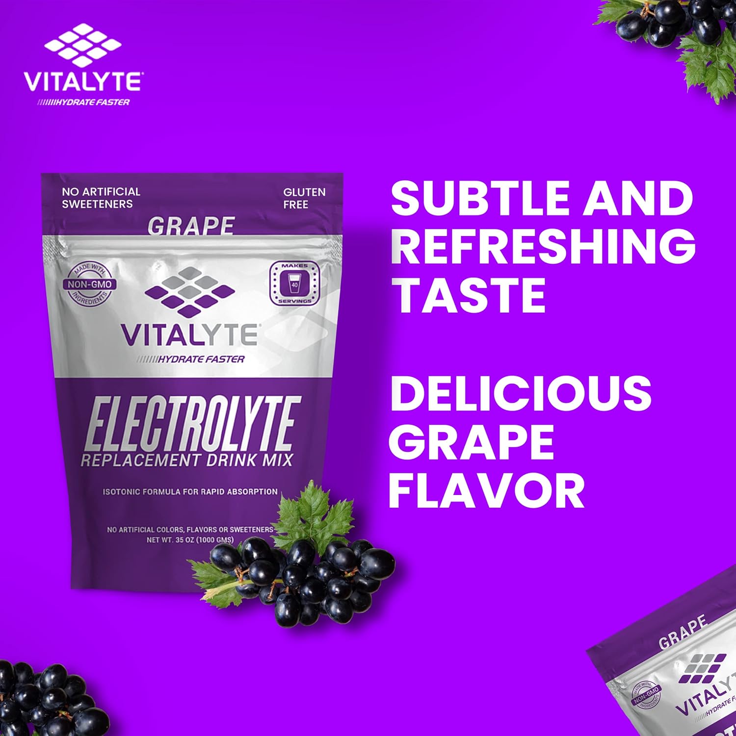 Isotonic Electrolyte Hydration Powder Mix, Grape Flavor, 35 oz - Gluten-Free Post Workout Drink Mix with Vitalyte Electrolytes - Espot.com.au