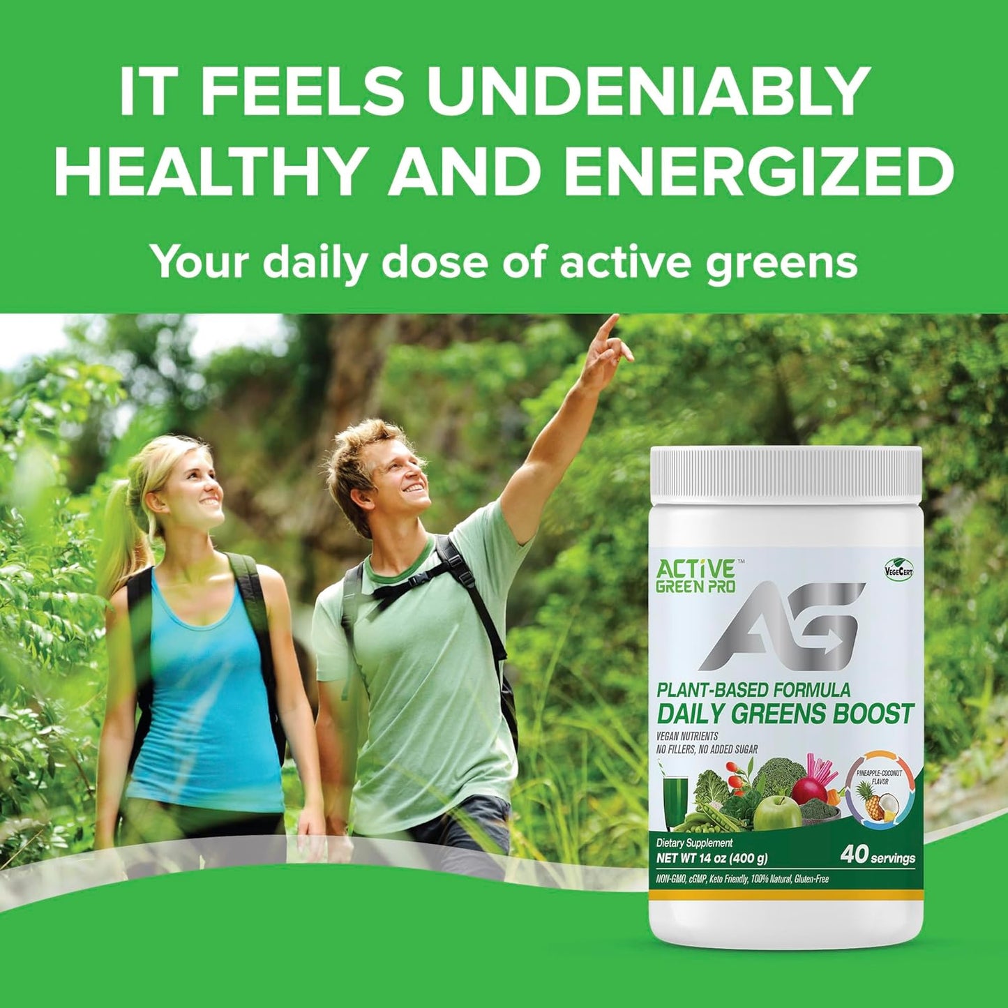 Green Superfoods Powder with 14 Different Greens - Packed with Antioxidants, Fiber, Vitamins, and Minerals for Daily Health and Detox - Active Green Pro Formula - Espot.com.au
