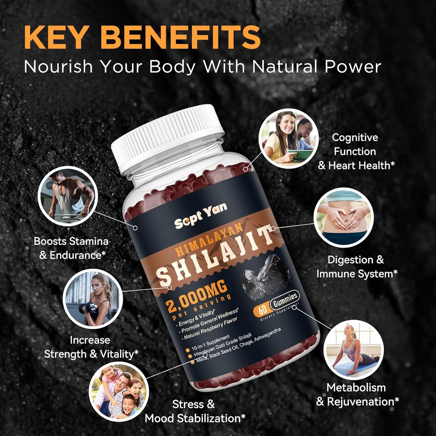 organic-shilajit-gummies-2000mg-with-85-trace-minerals---ashwagandha-maca-black-seed-oil---energy-brain-immunity---sugar-free-raspberry---60ct-3