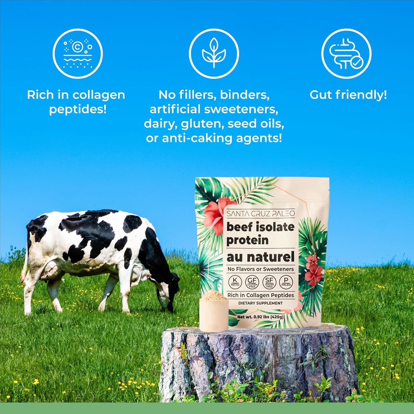 santa-cruz-grass-fed-paleo-beef-isolate-protein-powder---rich-in-collagen-peptides---gluten-free-keto-and-sugar-free---20g-protein-per-serving---low-calorie-clean-powder---116-lb-4