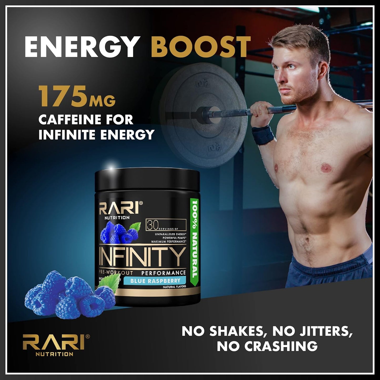 RARI Nutrition Infinity Pre Workout Performance Powder - 30 Servings, High-Performance Energy Drink for Women and Men - Candy Watermelon Flavor - Espot.com.au