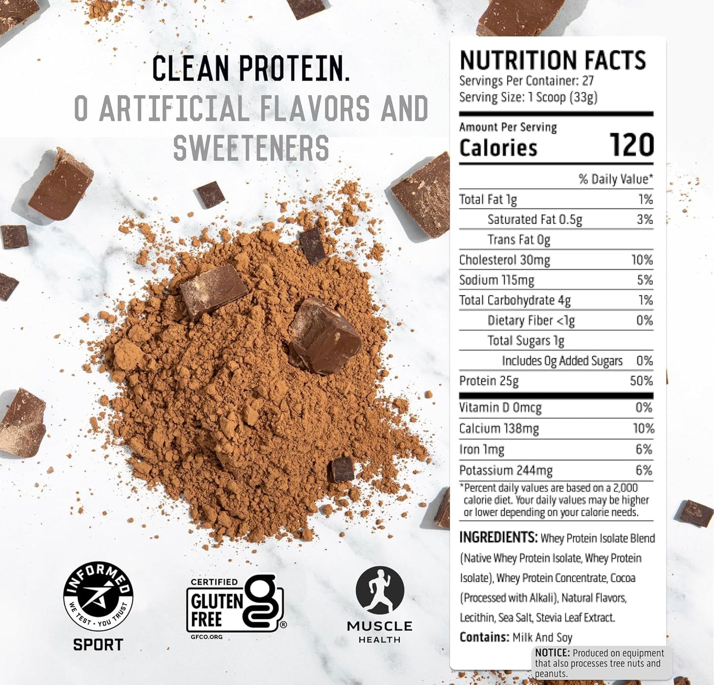 Chocolate Whey Protein Isolate Powder - 100% Ascent Whey Protein, Post Workout Supplement, Gluten-Free with BCAAs and Essential Amino Acids, 2lb - Espot.com.au