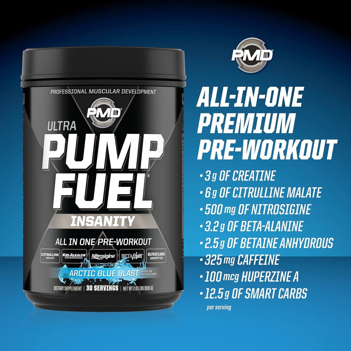 pmd-sports-ultra-pump-fuel-insanity-arctic-blue-blast-pre-workout-mix---energy-strength-endurance-recovery---complex-carbs-amino-energy---30-servings-7
