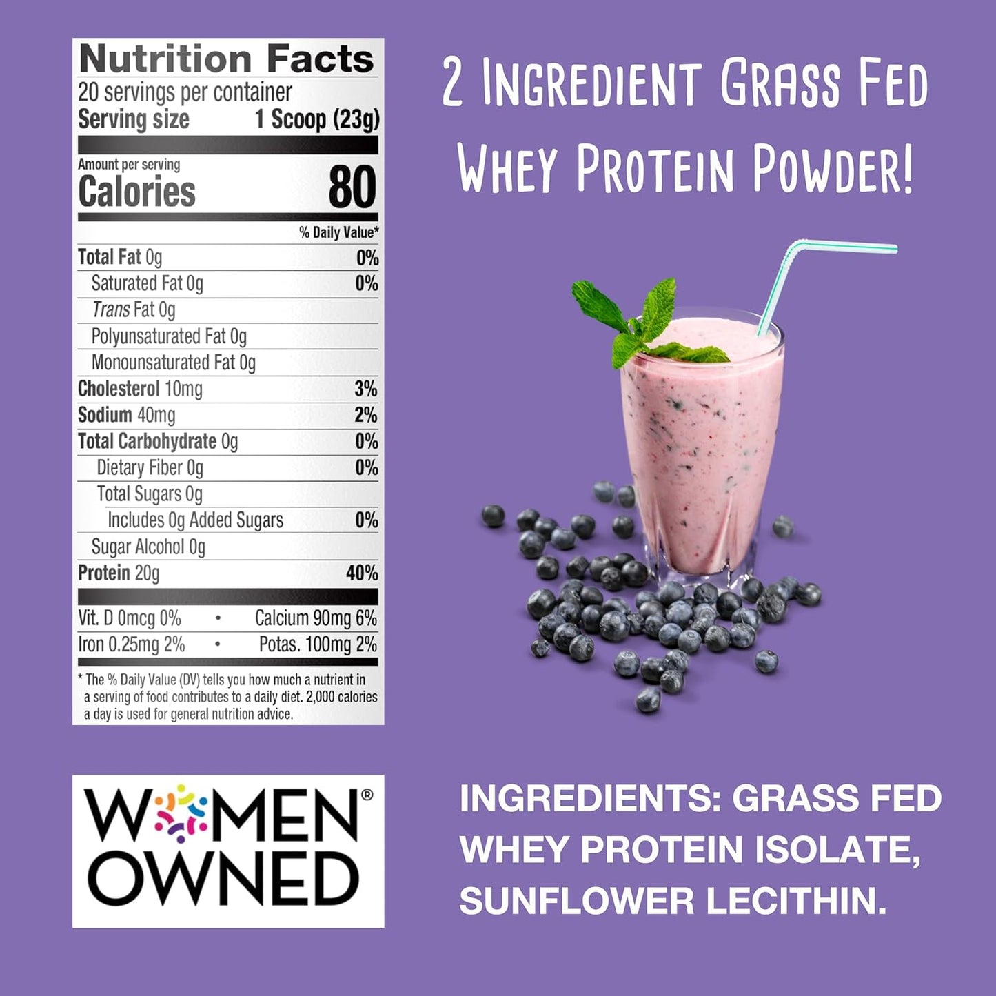PureFuel Grass Fed Whey Protein Powder - 100% Natural, Unflavored, Unsweetened, Gluten Free, Soy Free - 20g Protein - Zero Sugar, No Carb Clean Protein - 1LB for Muscle Growth and Recovery - Espot.com.au