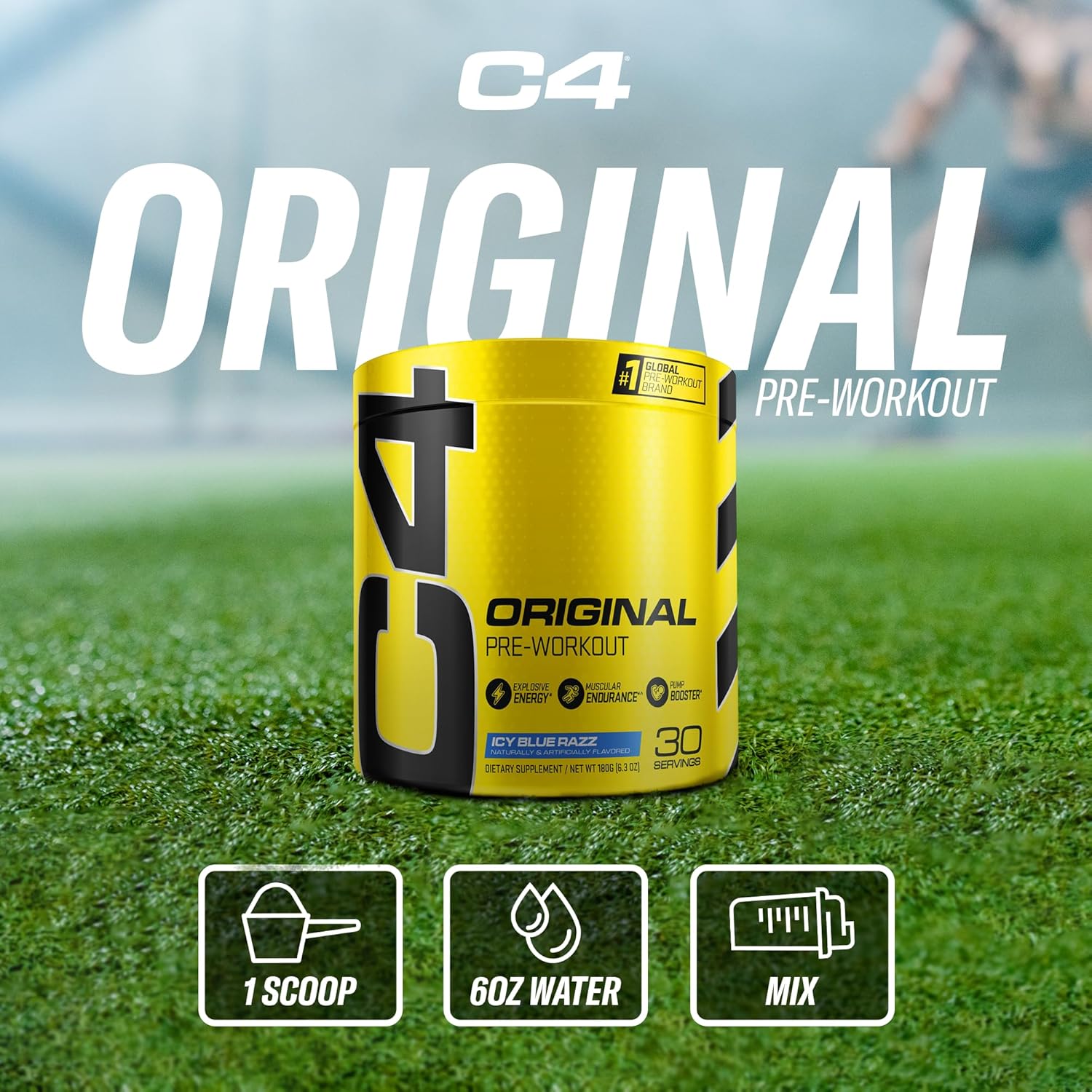 Cellucor C4 Original Icy Blue Razz Pre Workout Powder - Sugar Free Energy Boost for Men & Women - Immune Support with Vitamin C - 30 Servings - Espot.com.au
