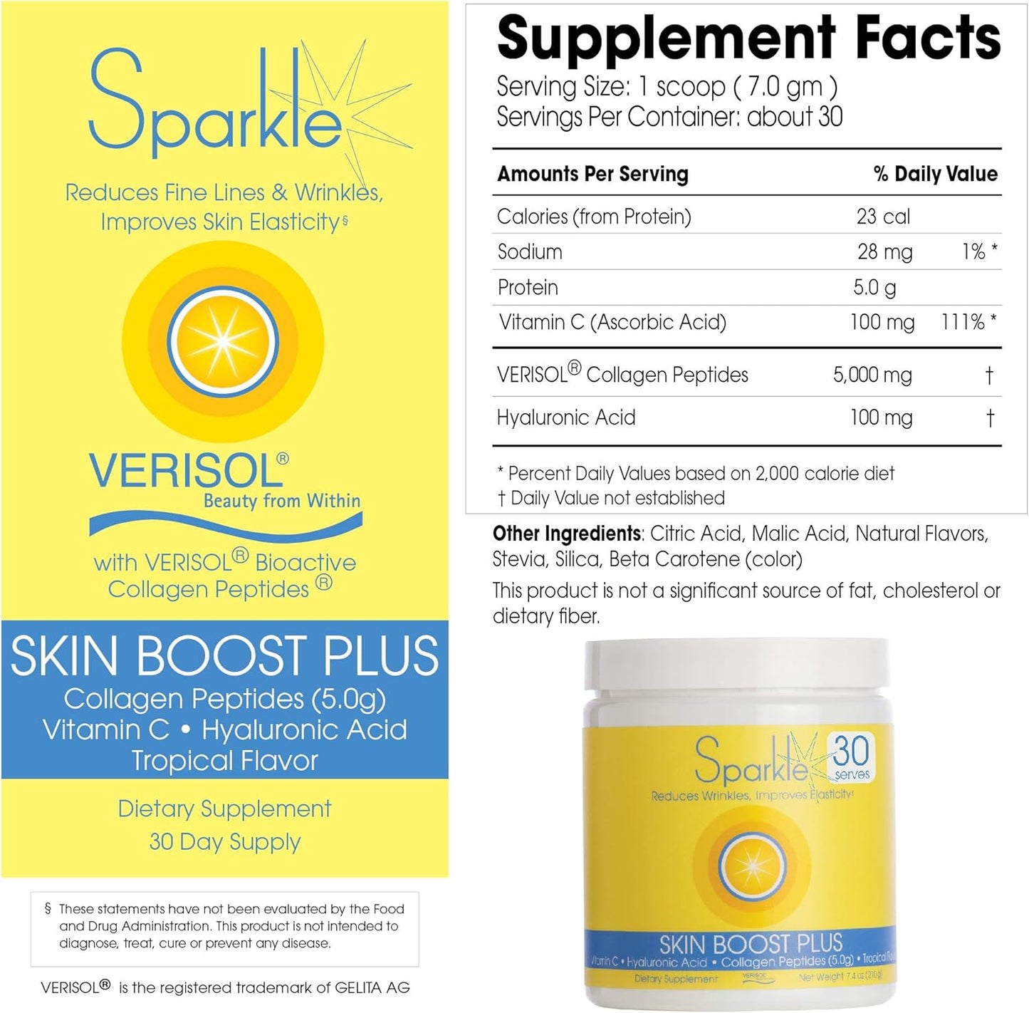 Tropical Sparkle Collagen Powder Supplement with VERISOL Peptides & Vitamin C for Skin Boost - 30 Servings - Espot.com.au