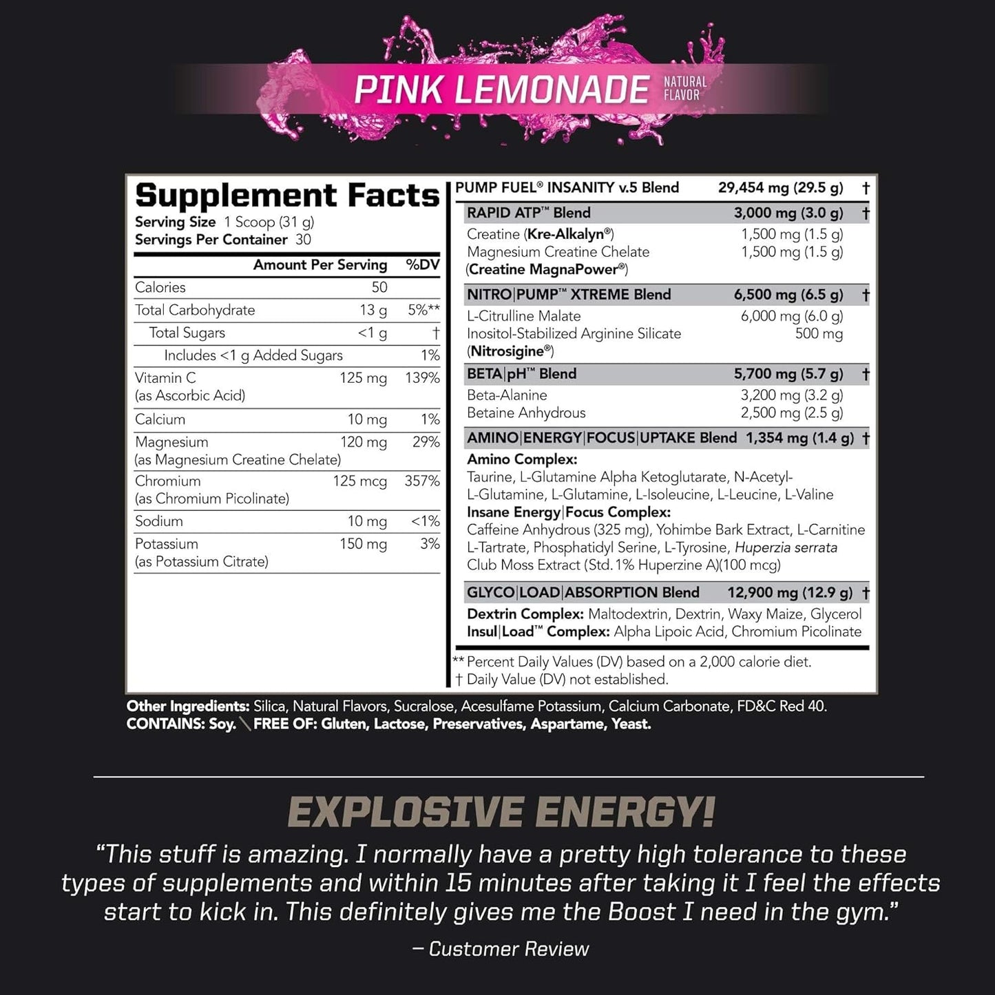 pmd-sports-ultra-pump-fuel-insanity-pre-workout-drink-mix---energy-strength-endurance-recovery---complex-carbs-amino-energy---electric-pink-lemonade-2