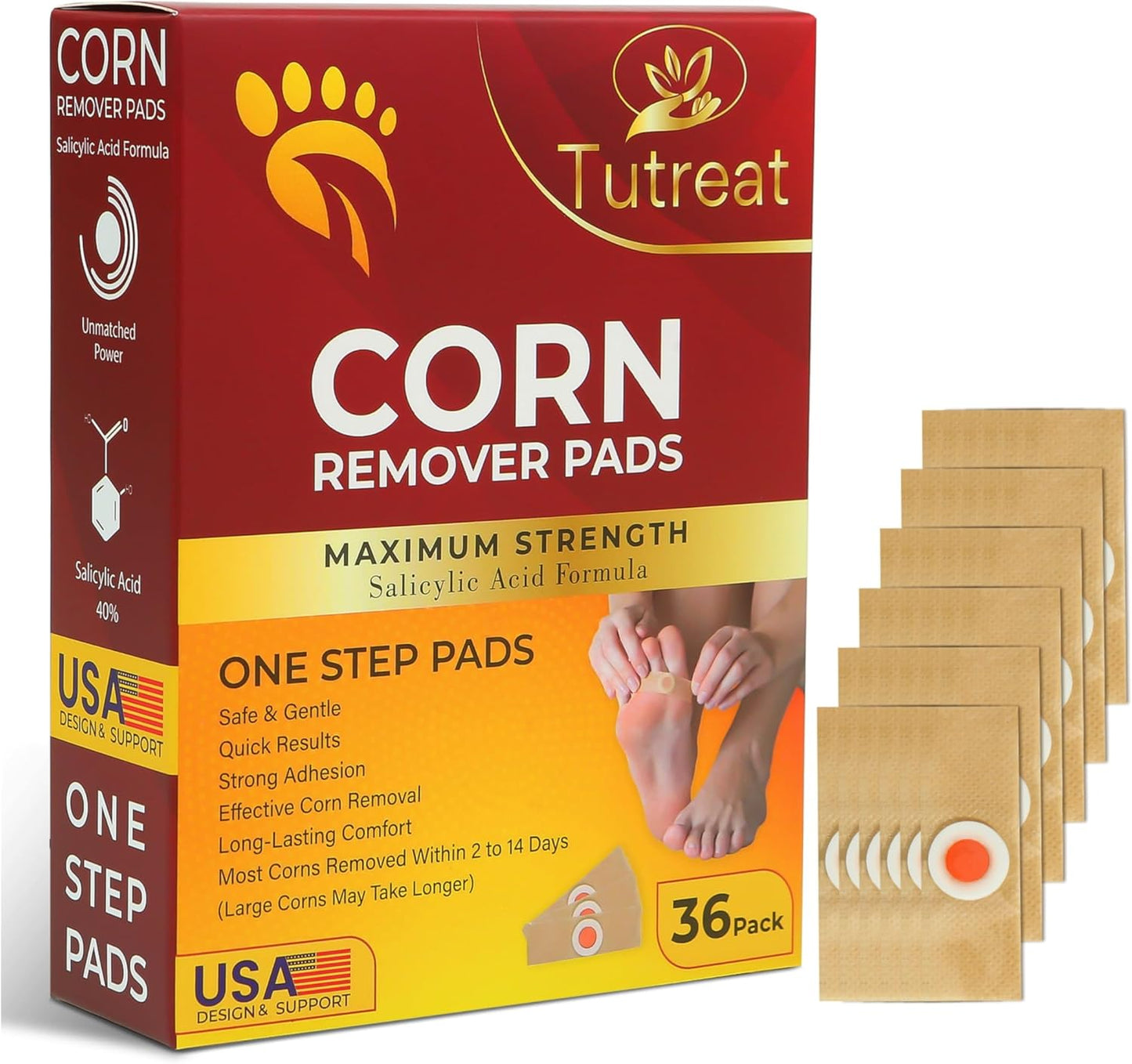 Extra Strength 40% Salicylic Acid Corn Remover Pads - 36 Pack for Feet & Toes - Overnight Corn Treatment Protectors for Men, Women, Seniors, Kids & Teens - Espot.com.au