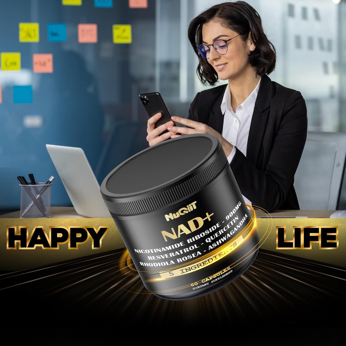 NUQIIT NAD+ Supplement 900mg with Resveratrol, Quercetin, Turmeric, Rhodiola Rosea - Cellular Energy & Repair for Vitality and Healthy Aging - 60 Count - Espot.com.au