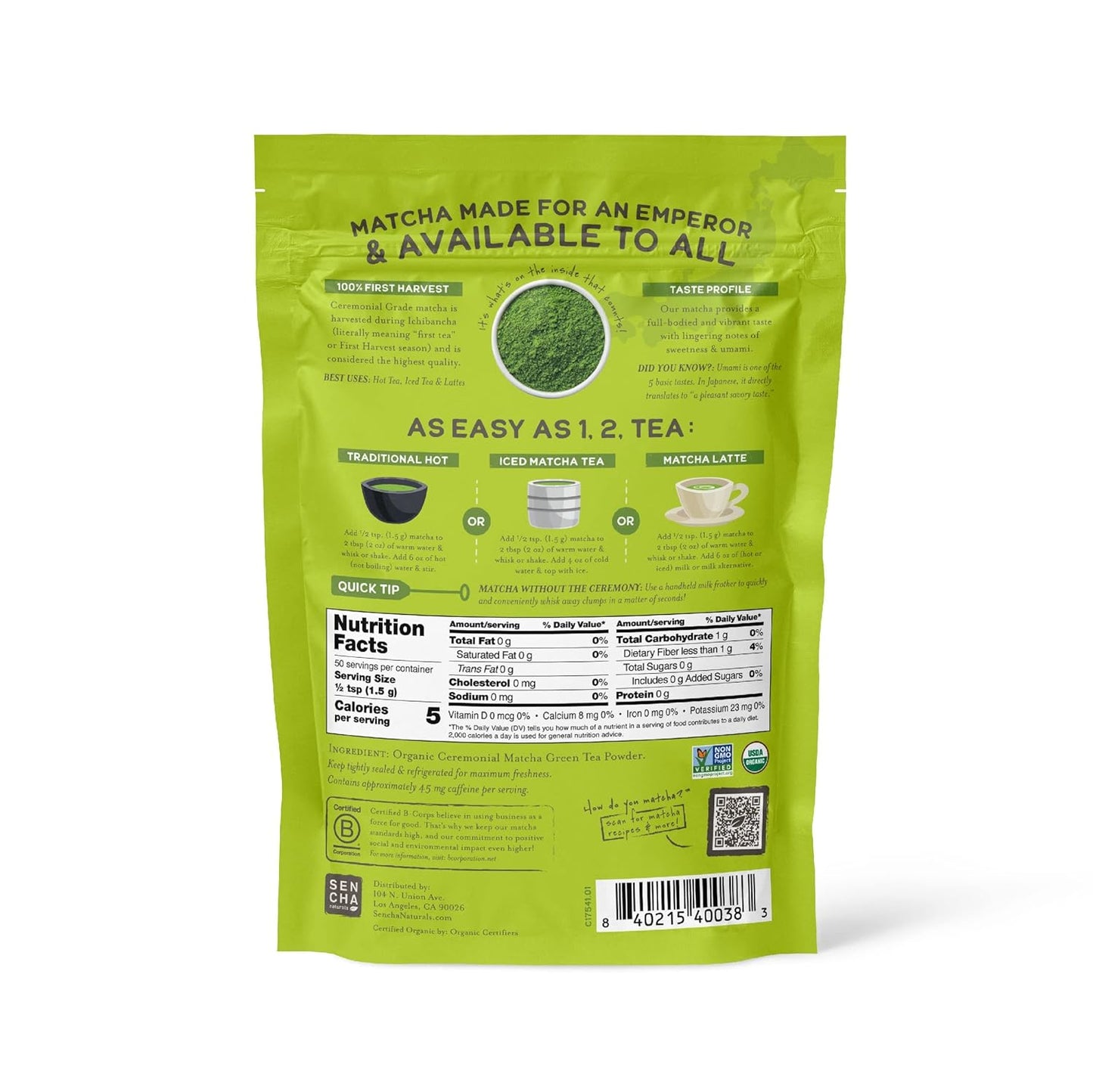 Organic SENCHA Naturals Emperor's Matcha - Premium Grade Ceremonial Matcha Powder for Tea Ceremony - Espot.com.au