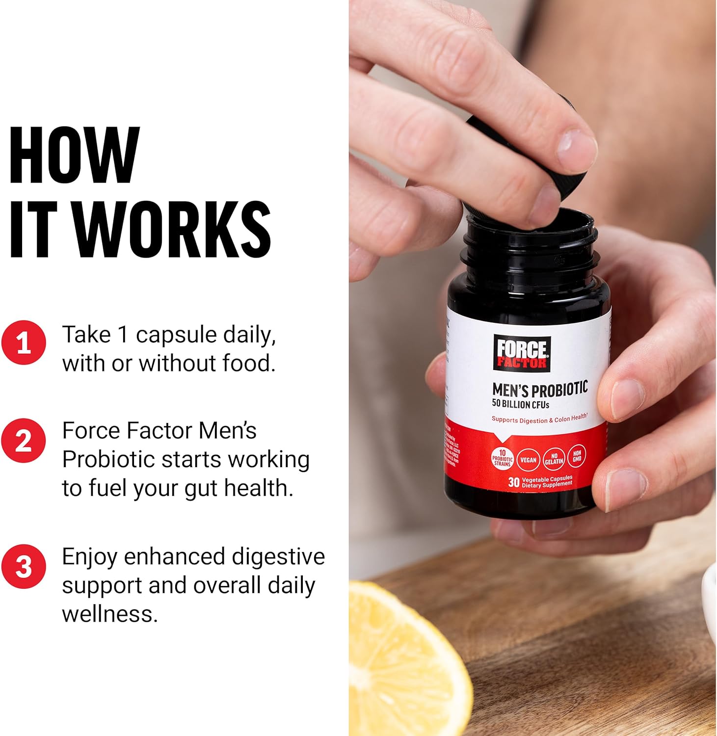 FORCE FACTOR Men's Probiotic - 50 Billion CFUs, 10 Strains, Digestive & Colon Health, Daily Wellness, Non-GMO, Vegan - 30 Capsules - Espot.com.au