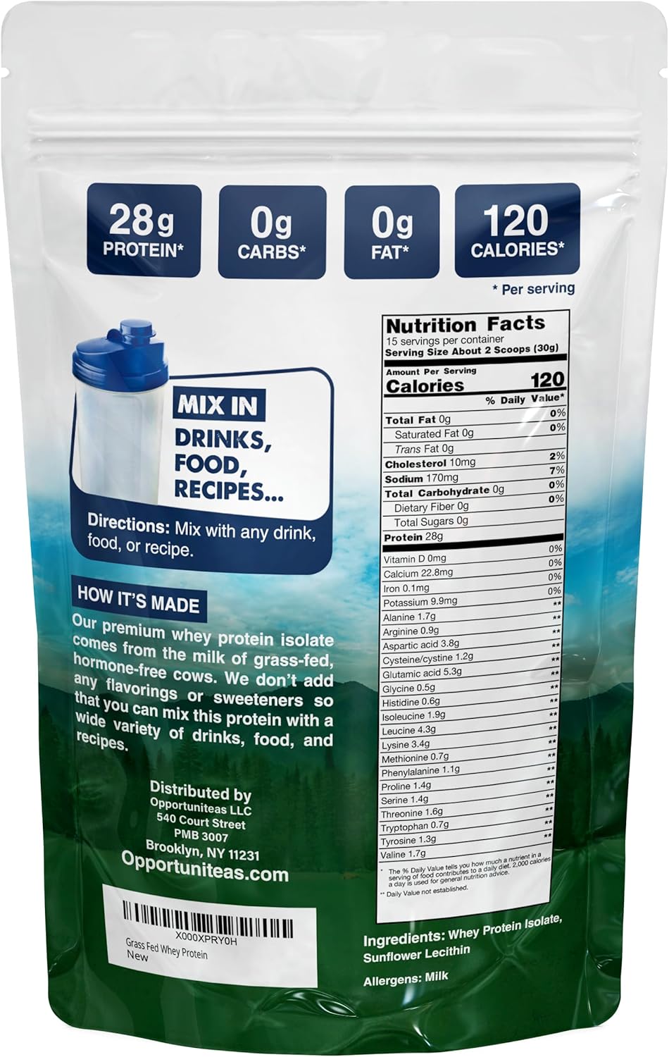 Organic Grass Fed Whey Isolate Protein Powder - Unflavored 28g Protein Powder, Hormone-Free, Non GMO - 1lb Pack - Espot.com.au