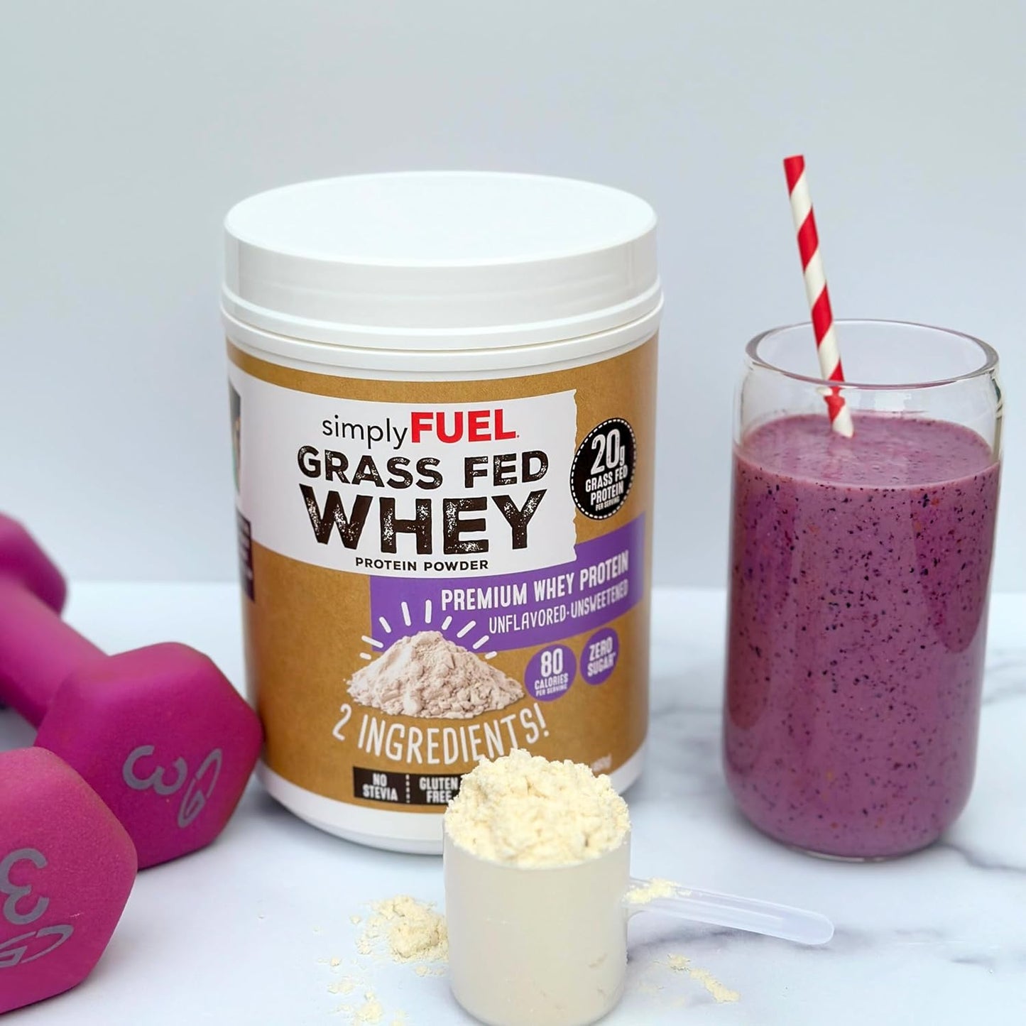 PureFuel Grass Fed Whey Protein Powder - 100% Natural, Unflavored, Unsweetened, Gluten Free, Soy Free - 20g Protein - Zero Sugar, No Carb Clean Protein - 1LB for Muscle Growth and Recovery - Espot.com.au