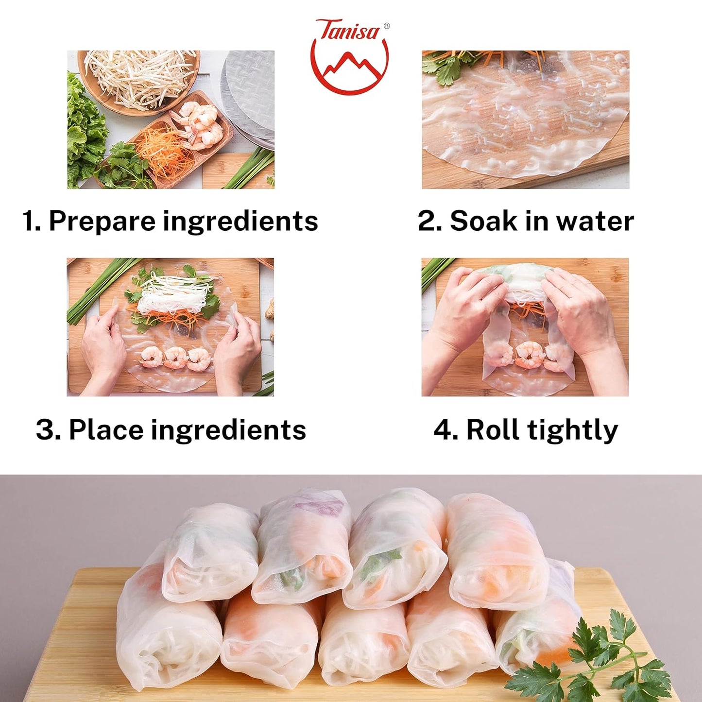 38 Sheets Tanisa Organic Rice Paper Wrappers, 22cm, 12 oz - Low Carb Tortilla, Spring Roll Wrappers, Gluten Free Wraps - Non GMO Banh Trang Goi Cuon - Espot.com.au