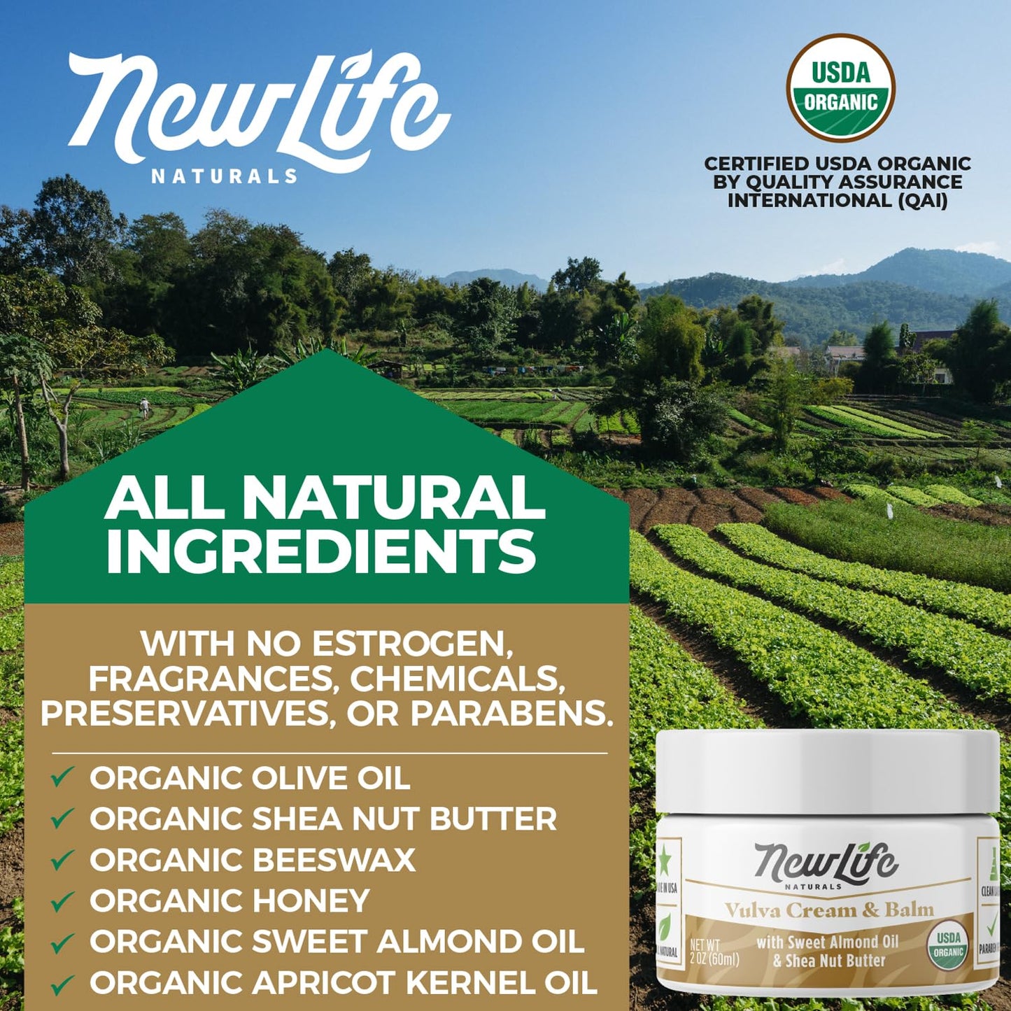 Organic Vulva Cream for Menopause Support, Itching Relief, and Vaginal Moisturizing | Estrogen-Free Feminine Care Solution | 2 Oz - Made in USA by NewLife Naturals - Espot.com.au