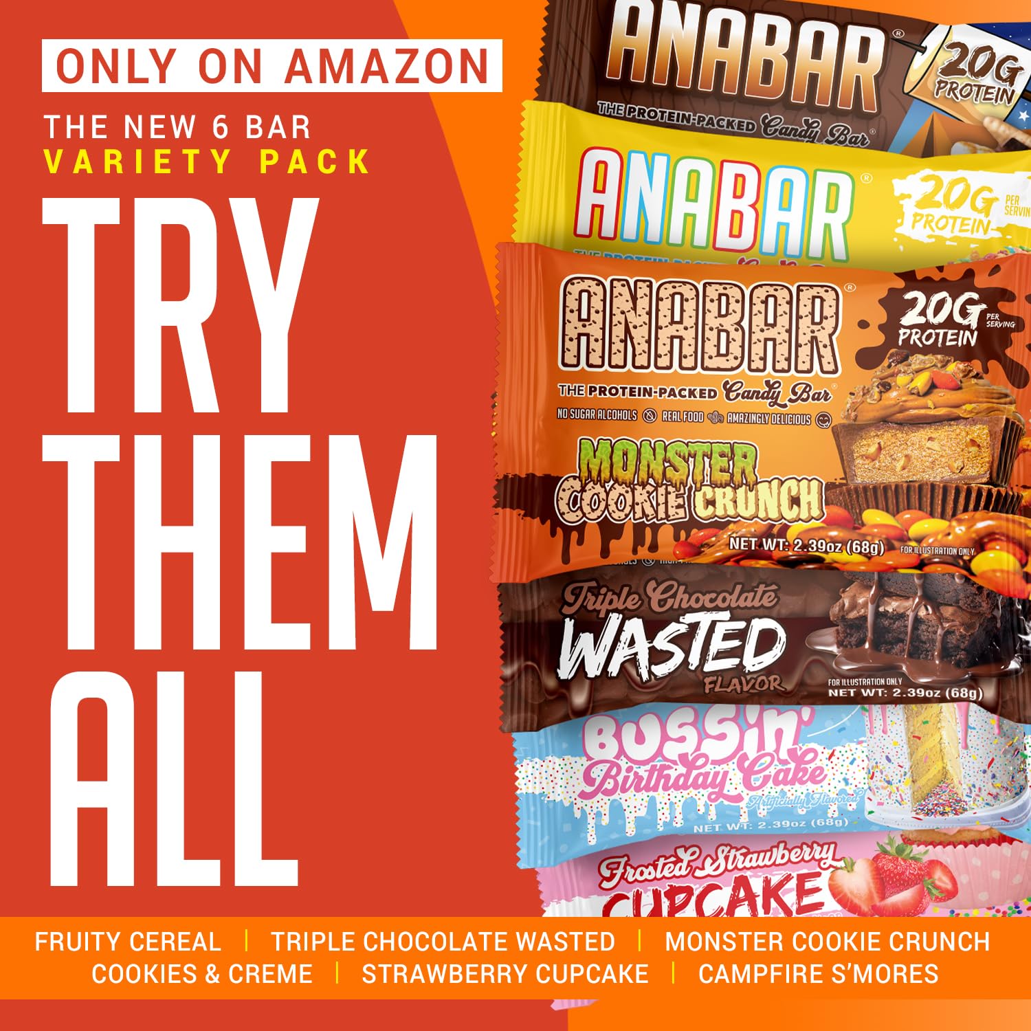 Anabar Protein Bar Sampler Pack - 6 Bars, High Protein, Delicious Flavors, No Sugar Alcohols, World's Best Tasting - Espot.com.au