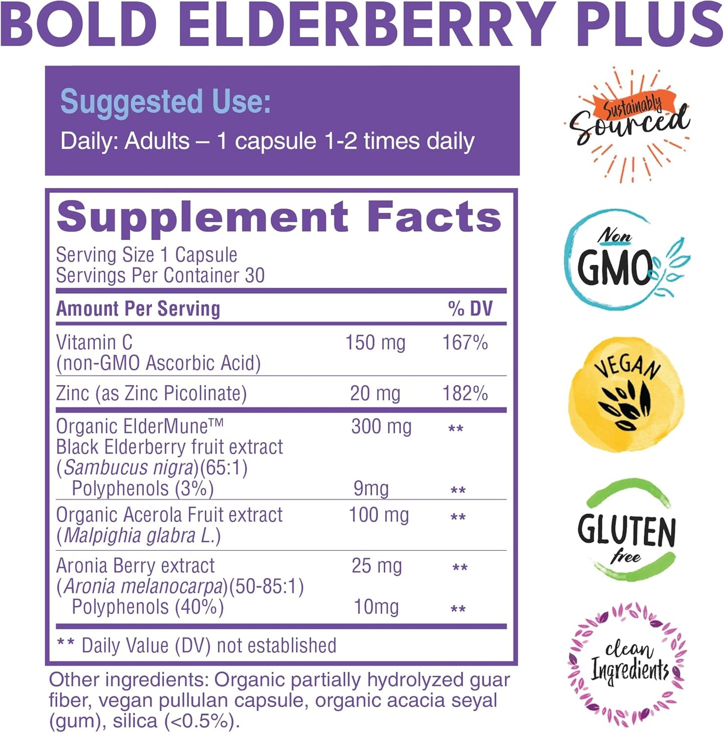 Elderberry Plus Capsules with Zinc & Vitamin C - 65x Concentrated Extract for Immune Support - Non-GMO, 30 Vegan Capsules for Wellness - Espot.com.au