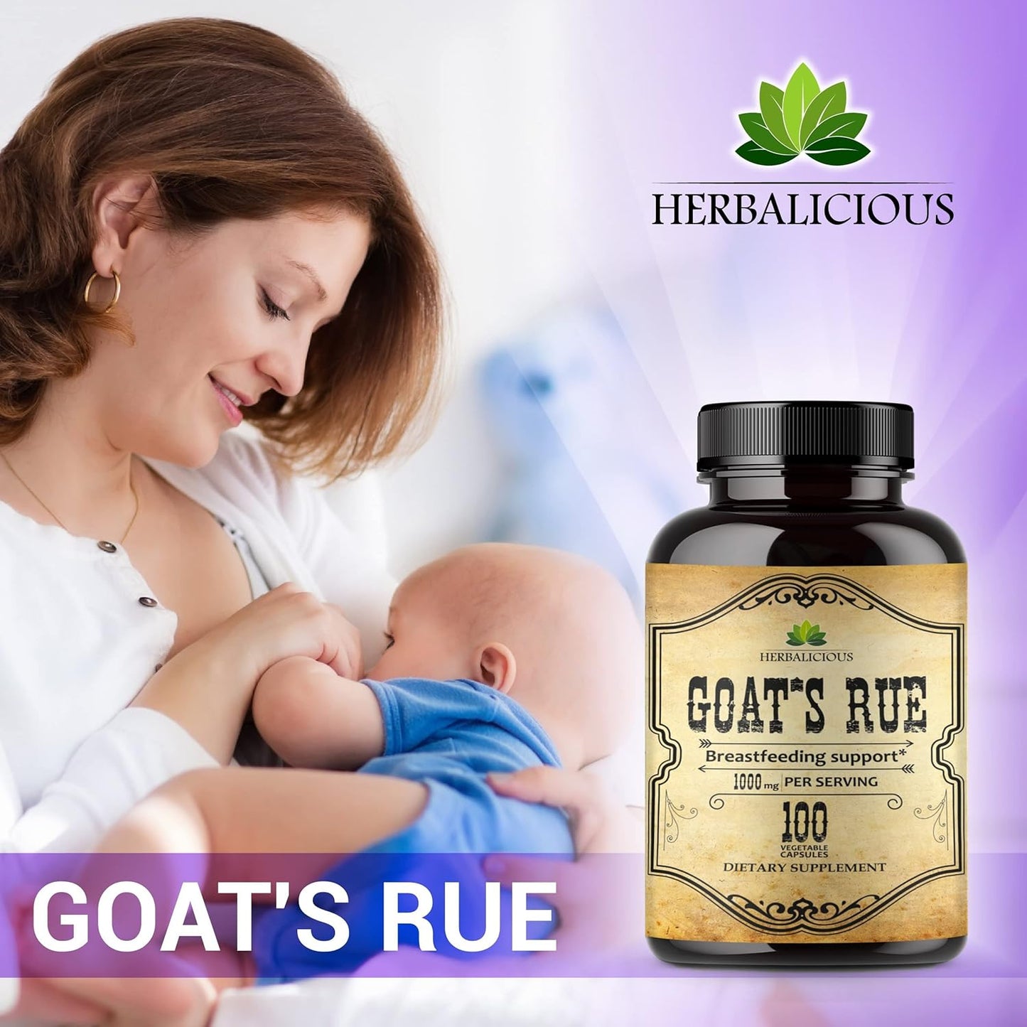 Goat’s Rue Herbal Supplement Capsules 1000mg - Breastfeeding Support - Natural Galega Officinalis - Increase Breastmilk Production - 100 Capsules - Espot.com.au