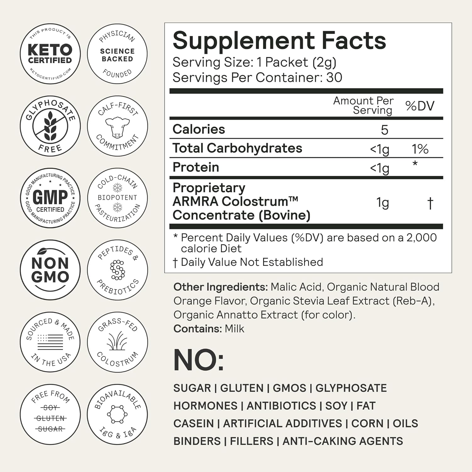 ARMRA Colostrum⢠Premium Powder - Grass Fed, Gut Health, Immunity Support, Skin & Hair Benefits - 400+ Bioactive Nutrients - Potent & Bioavailable - Keto-Friendly - Gluten & Fat Free - Blood Orange Flavor - 30 Servings - Espot.com.au